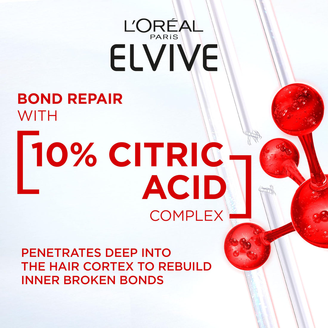 L'Oréal Paris Elvive Bond Repair Leave-In Serum, with Citric Acid Complex, for Stronger Hair, Heat Protection, 12x Less Split-Ends, 98% Stronger, 82% More Shine for Damaged Hair, 150ml