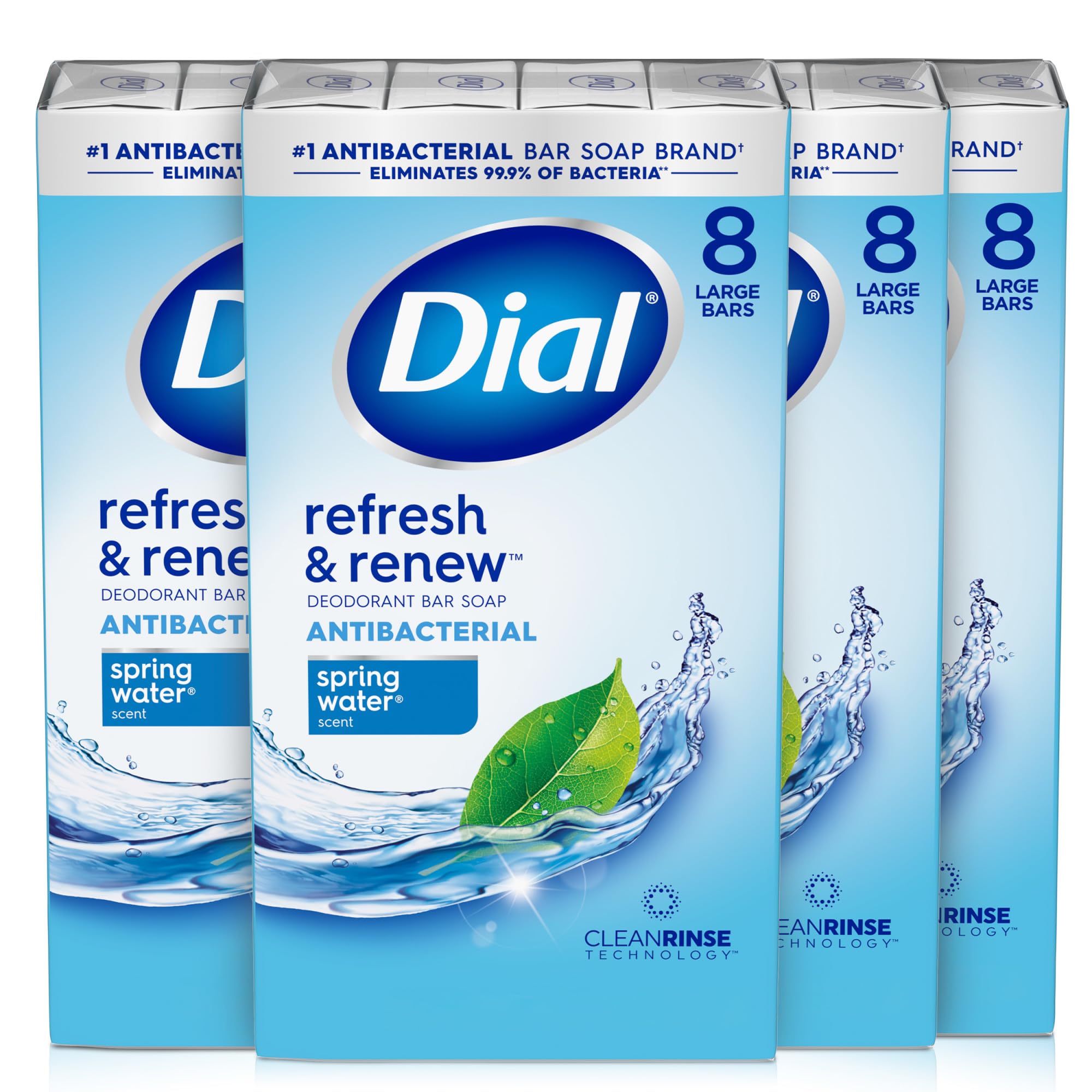 Dial Antibacterial Deodorant Bar Soap, Advanced Clean Gold, 4 Oz, 32 Bars, Round the Clock Odor Protection, Dermatologist Tested, With Clean Rinse Technology