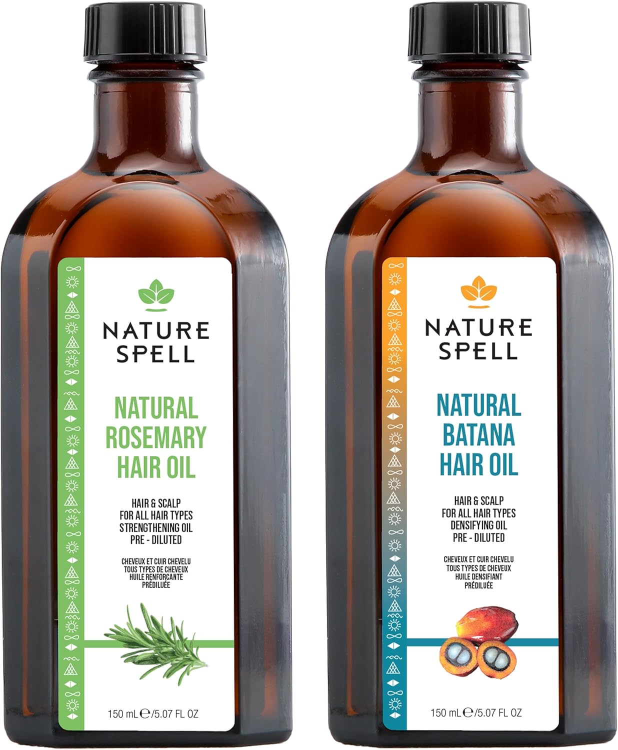 Nature Spell Hair Growth Duo with Rosemary & Batana Oils, Pre-Diluted Oil Set to Promote Growth & Strengthen Dry, Damaged Strands, For All Hair Types, Vegan, Pack of 2, 150ml Each