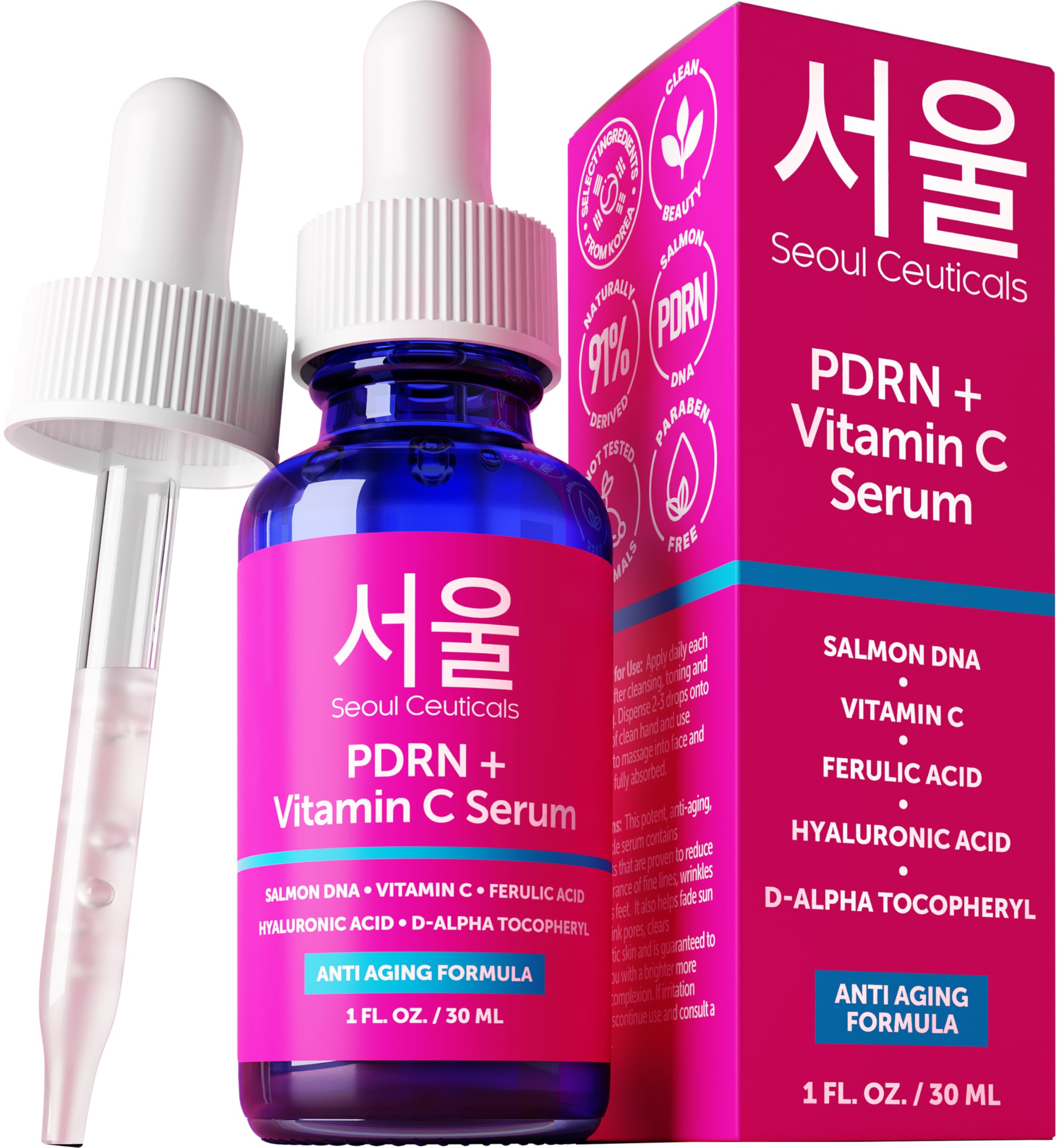 SeoulCeuticals Korean Skin Care 20% Vitamin C Hyaluronic Acid Serum + CE Ferulic Acid - Potent Anti Aging, Anti Wrinkle Korean Beauty 1oz Halalzen