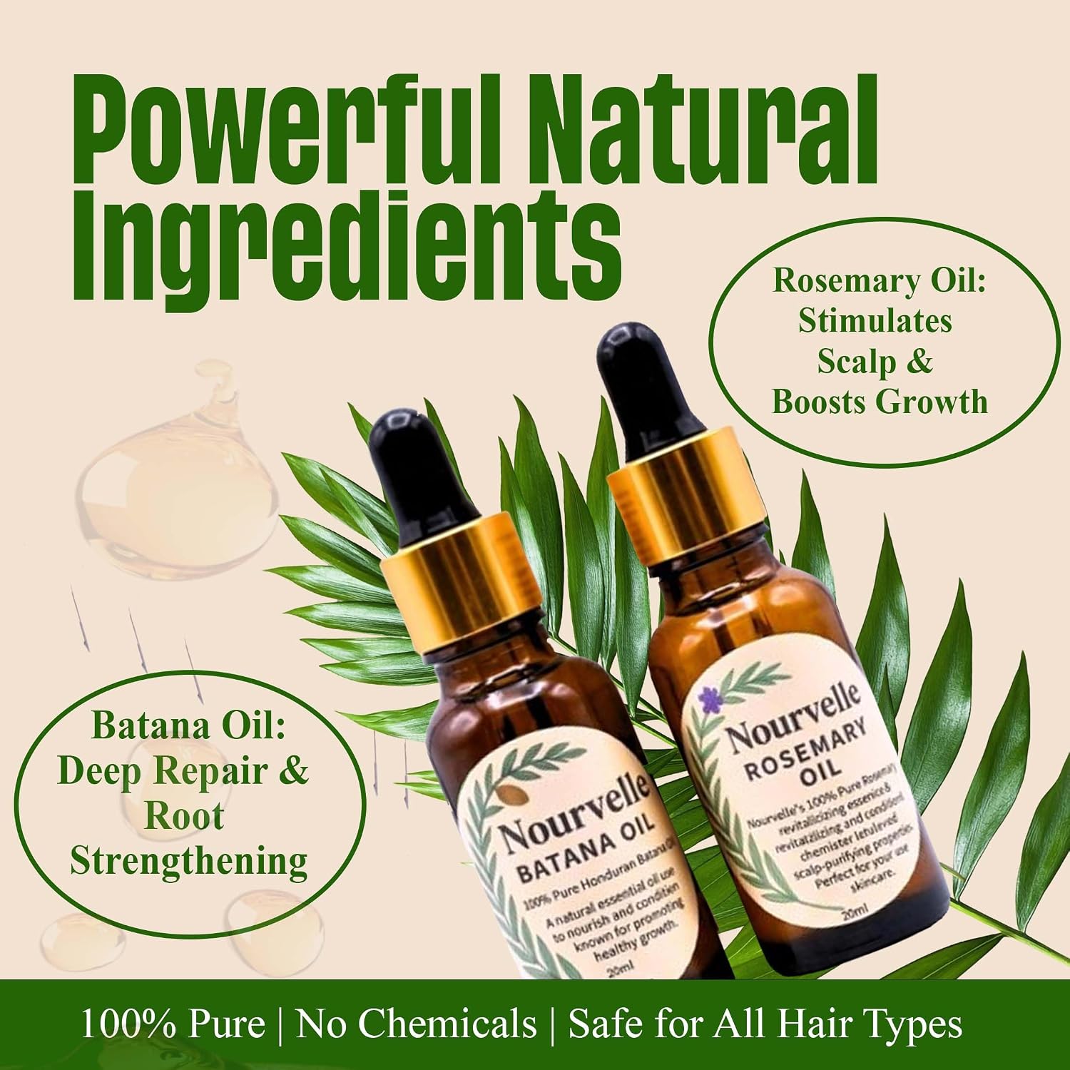 Dual-Action Hair Growth Oil – Batana & Rosemary Oil Duo (20ml x 2) – Cold Pressed Scalp & Follicle Treatment for Thicker, Stronger Hair