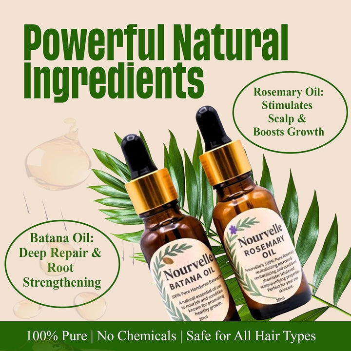 Dual-Action Hair Growth Oil – Batana & Rosemary Oil Duo (20ml x 2) – Cold Pressed Scalp & Follicle Treatment for Thicker, Stronger Hair