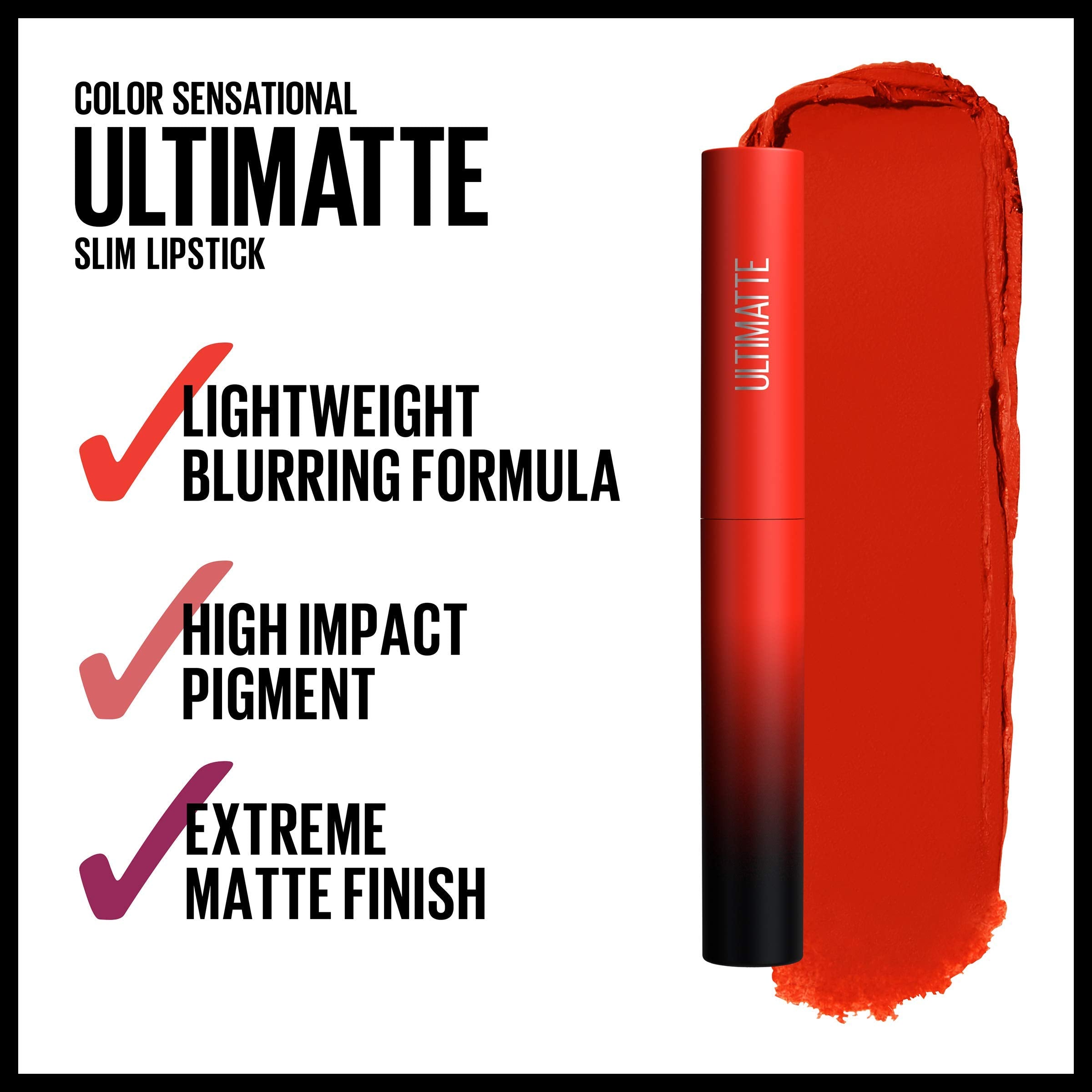 Maybelline Color Sensational Ultimatte Matter Lippenstift, nicht austrocknend, intensive Farbpigmente, More Truffle, Kakaobraun, 1 Stück
