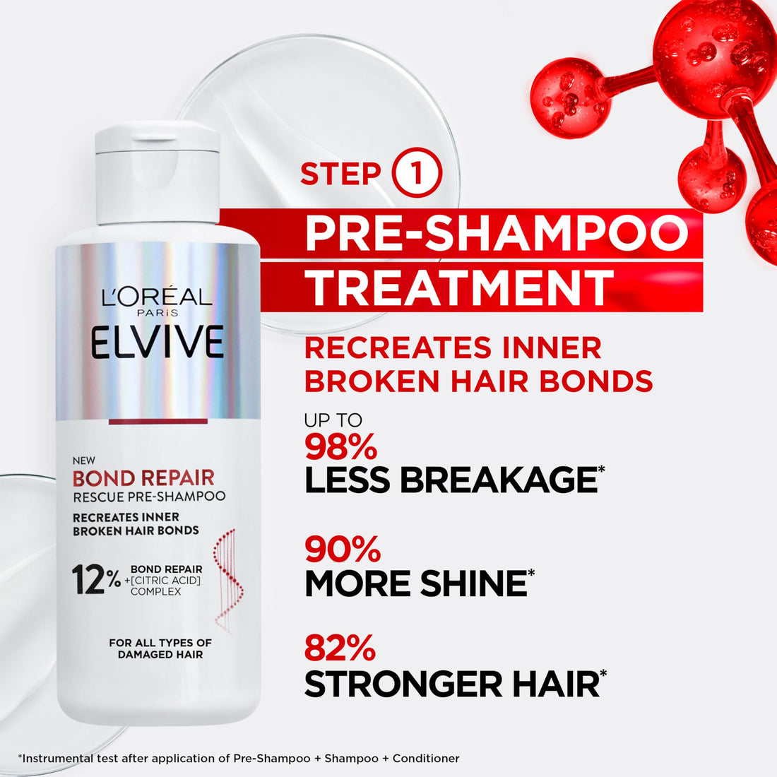 L'Oréal Paris Elvive Bond Repair Leave-In Serum, with Citric Acid Complex, for Stronger Hair, Heat Protection, 12x Less Split-Ends, 98% Stronger, 82% More Shine for Damaged Hair, 150ml