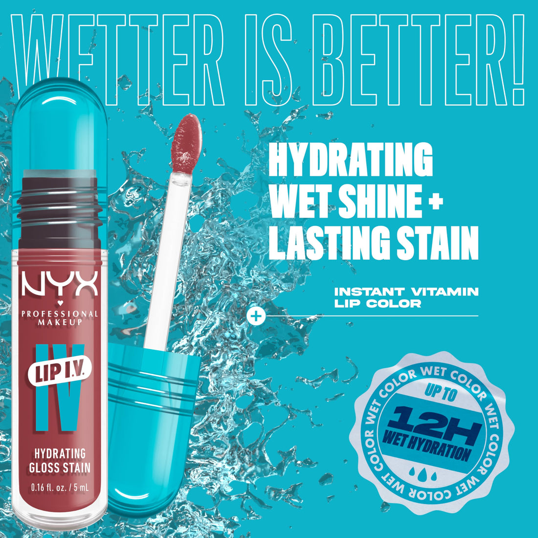 NYX PROFESSIONAL MAKEUP Lip IV Hydrating Glossy Lip Stain, Long-Lasting, Tinted, Vegan Formula with 12 HR Hydration - Hydra Honey (Brown)