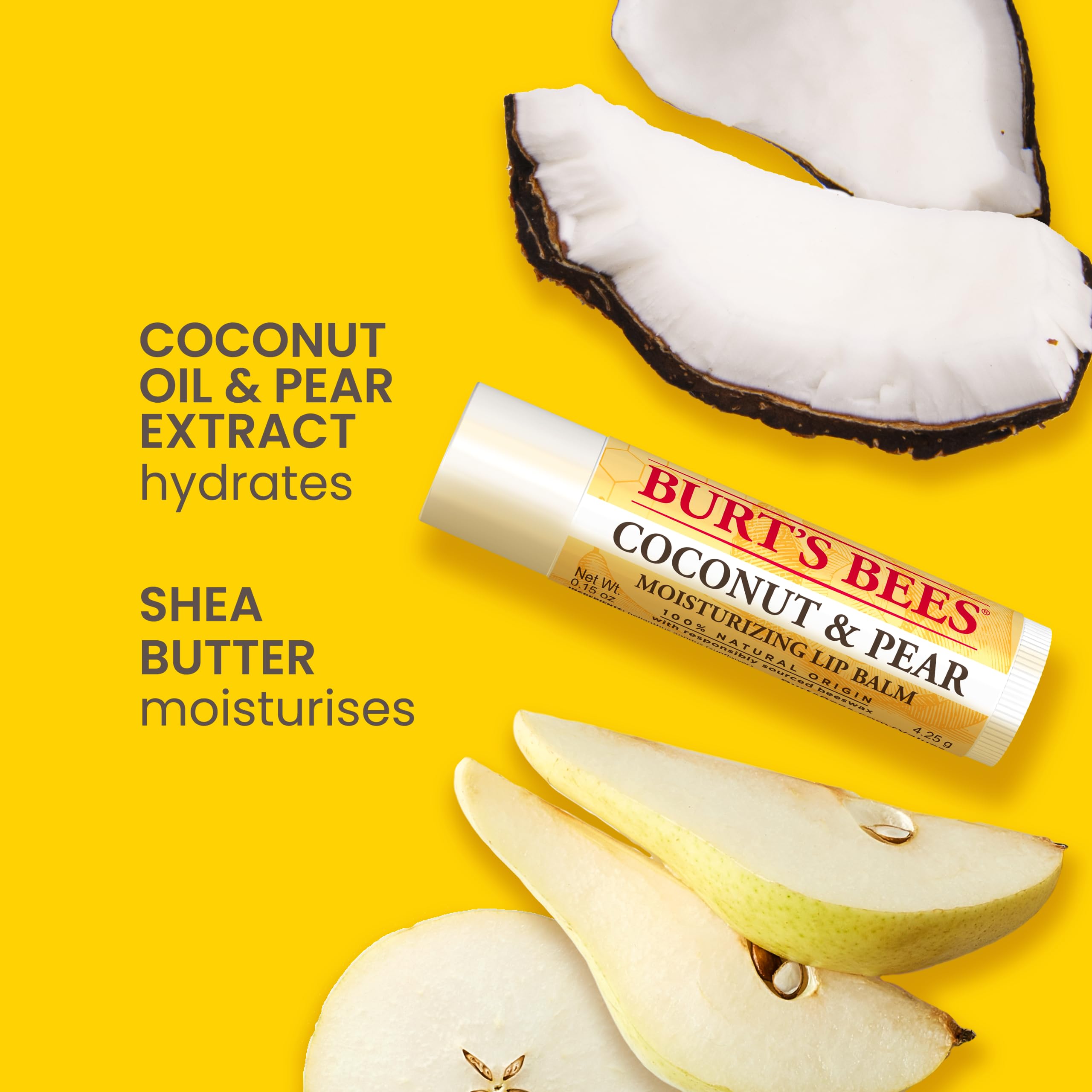 Burt's Bees Lip Balm Multipack, Lip Balm Set, Beeswax, Strawberry, Coconut & Pear, Vanilla Bean, Best of Burt's, 4x4.25g Halalzen