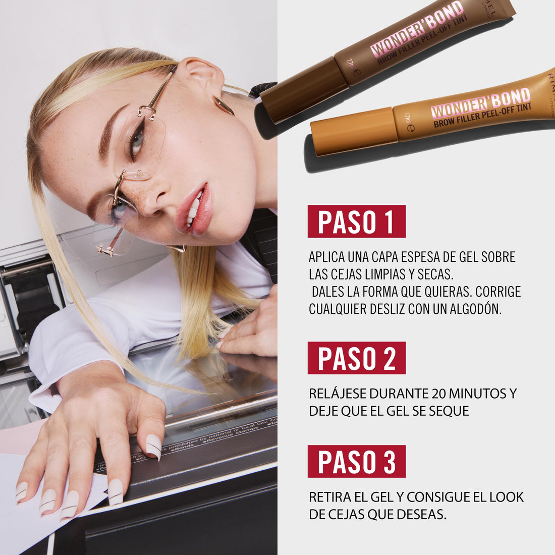 Rimmel Wonder’Bond Brow Filler Peel‑Off Tint, Medium Brown, Semi‑Permanent Brow Tint with Biotin for Fuller, Thicker Brows, Waterproof & Transfer‑Proof, 2‑in‑1 Tint & Brow Mask, Vegan, 7.7ml
