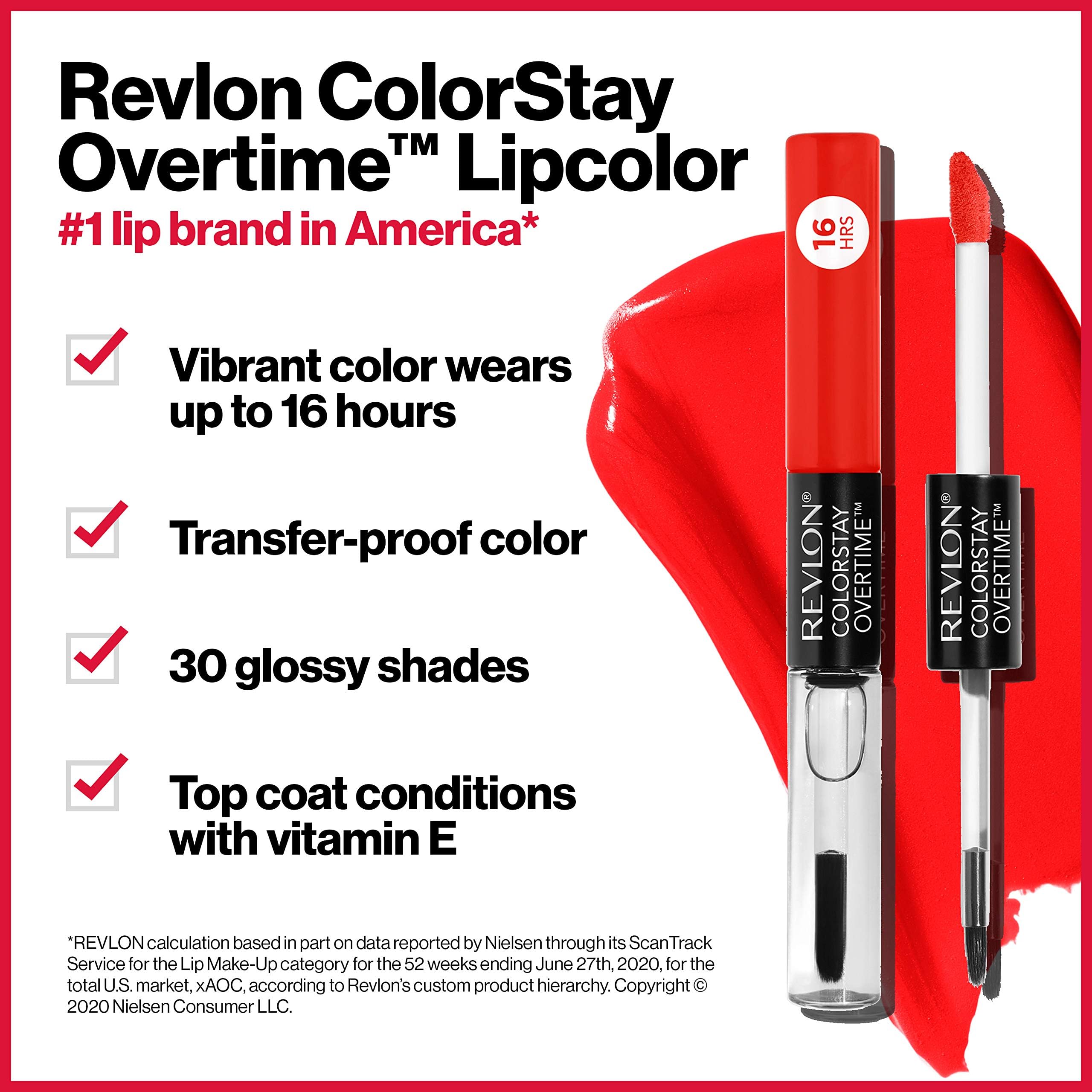 Revlon Liquid Lipstick with Clear Lip Gloss, ColorStay Overtime Lipcolor, Dual Ended with Vitamin E, 370 Everlasting Rum, 0.07 Fl Oz
