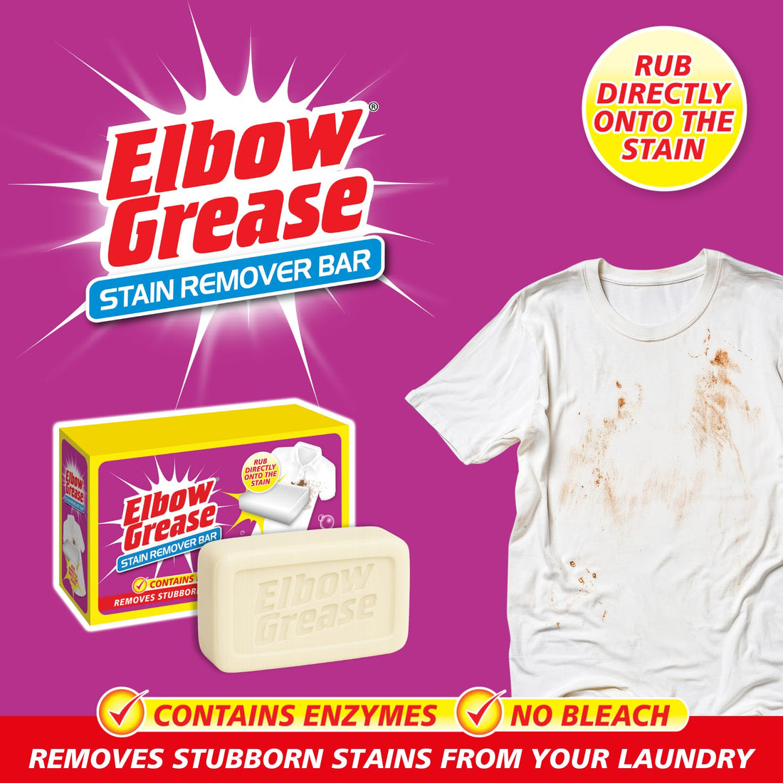 Elbow Grease Stubborn Stain Remover Bar - Removes Stubborn Stains From Laundry | No Bleach (100g Bar) Halalzen