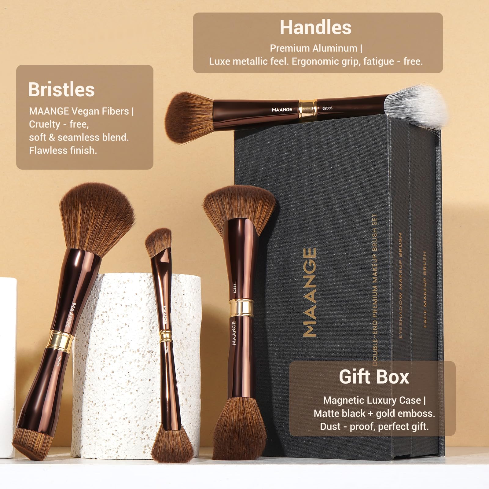 MAANGE Luxury 8-Piece Makeup Brush Set - Dual-Ended Makeup Brushes with 16-in-1 Functions & Mirror Case Professional Foundation, Eyeshadow, and Blush Brushes for Full Face Makeup Halalzen