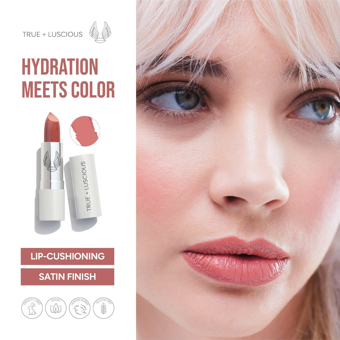 True + Luscious Super Moisture Lipstick | Sheer Cream Lip Color for Lasting Hydration | Hyaluronic Acid Konjac Root Powder | Vegan Cruelty-Free Gluten-Free Flatters All Skin Tones | Pink Sugar