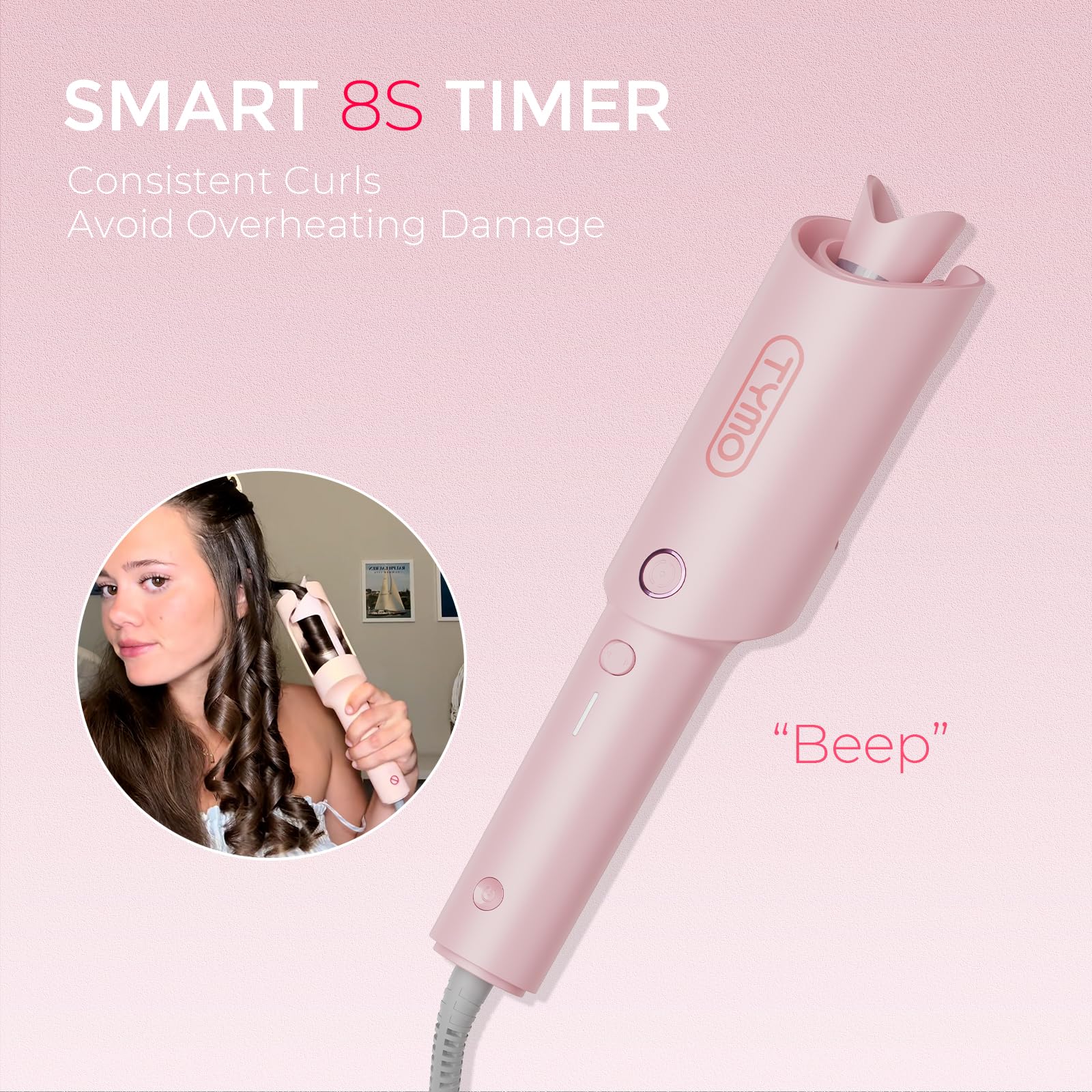 TYMO Hair Curler Automatic Rotating - CURLPRO, Beach Waves Curling Wand, Anti-Scald Curling Iron, Portable 500 Million Ionic, Dual Voltage & Lightweight for Travel, Ceramic Coating, Gray 1.25 inch Halalzen