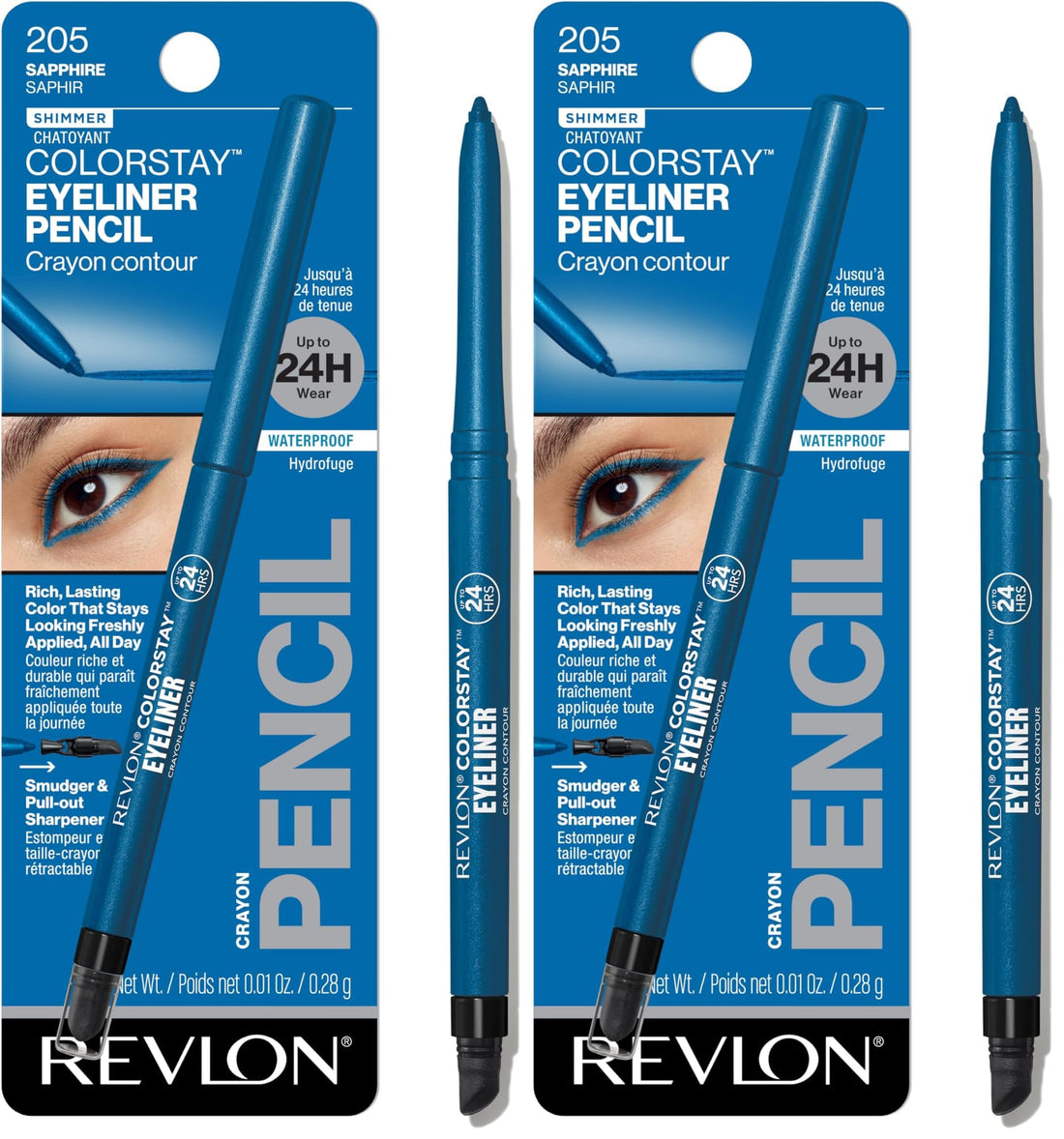 Revlon ColorStay Pencil Waterproof Eyeliner, Smudge-Proof, Eye Makeup with Built-In Sharpener, 201 Black, 2 pack