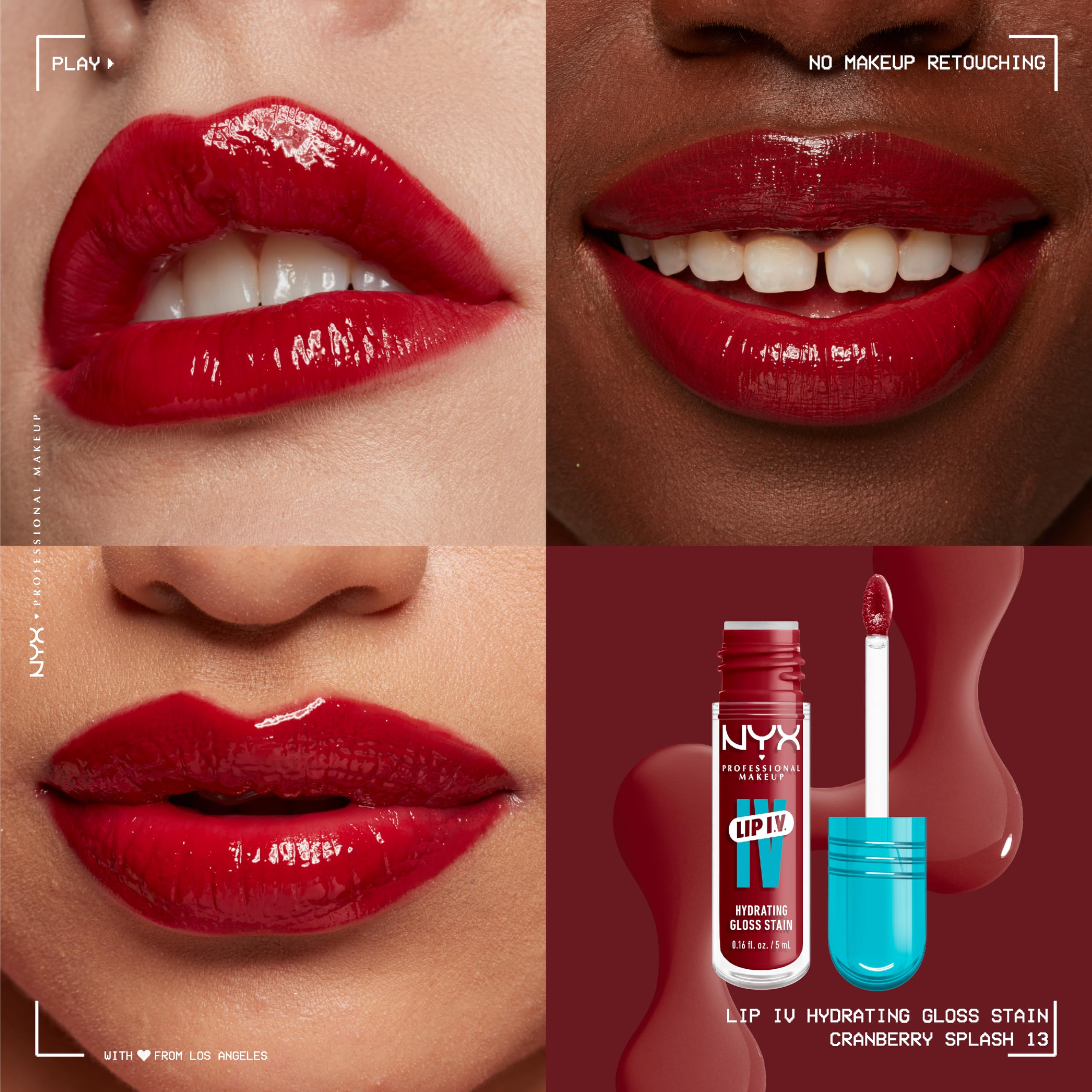 NYX PROFESSIONAL MAKEUP Lip IV Hydrating Glossy Lip Stain, Long-Lasting, Tinted, Vegan Formula with 12 HR Hydration - Hydra Honey (Brown)