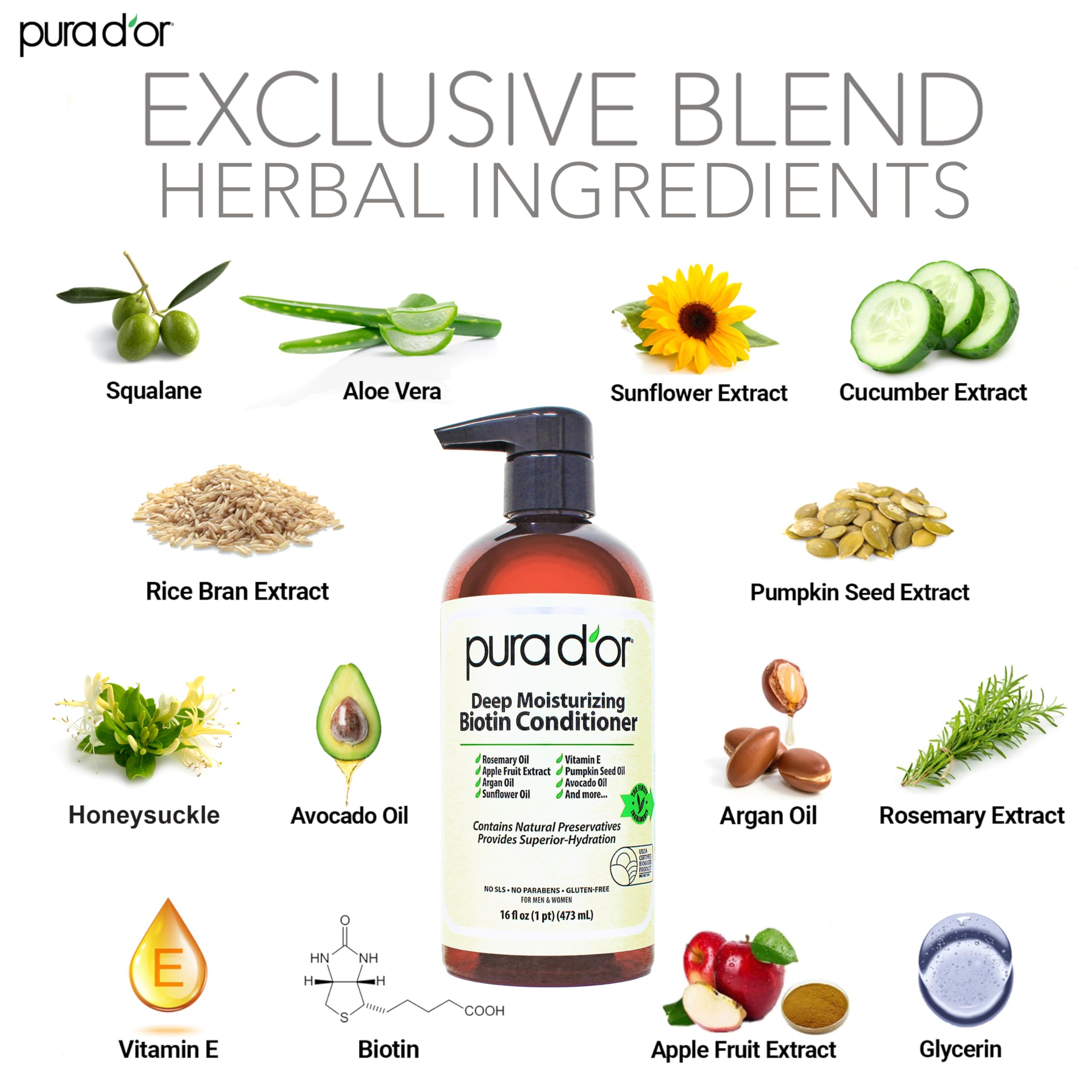 PURA D'OR Anti-Thinning Biotin Shampoo and Conditioner Natural Earthy Scent, CLINICALLY TESTED Effective Results, Herbal Blend Thickening Products For Women & Men, Original Gold Label Set, 16oz x2 | Deep Moisturizing, Conditioner, CLINICALLY TESTED, Effec Halalzen