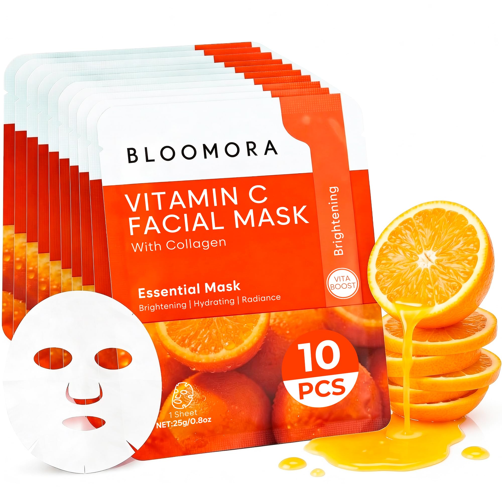 10 Pack Mixed Face Mask Set with Collagen – Hydrating Sheet Mask Skincare Set for Radiant, Fresh & Nourished Skin, Moisturising Facial Masks for Women & Men