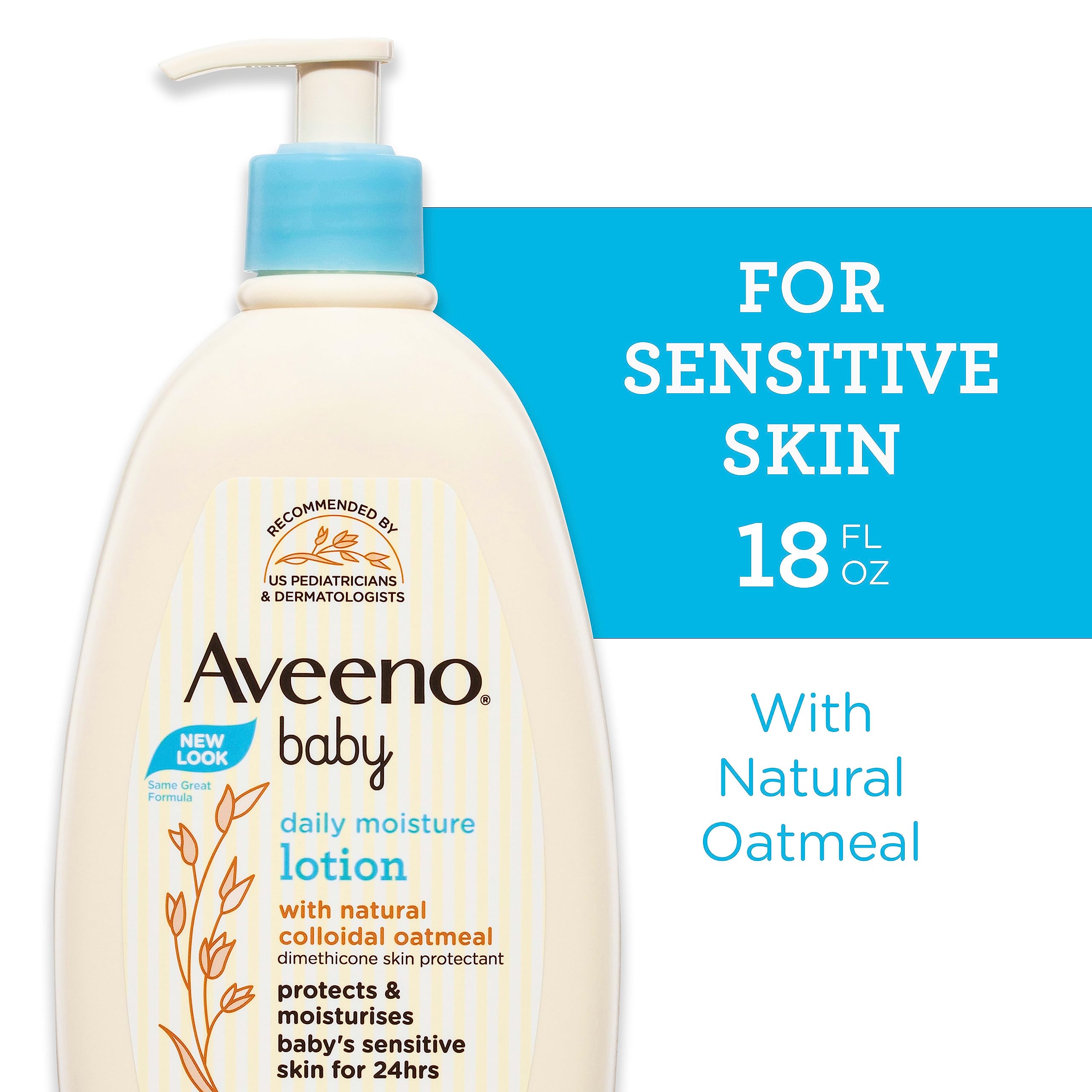 Aveeno Baby Daily Moisture Body Lotion for Sensitive Skin, Hypoallergenic Moisturizing Baby Lotion with Nourishing Oatmeal to Deeply Moisturize Baby's Skin, Fragrance-Free, 18 fl. oz Halalzen