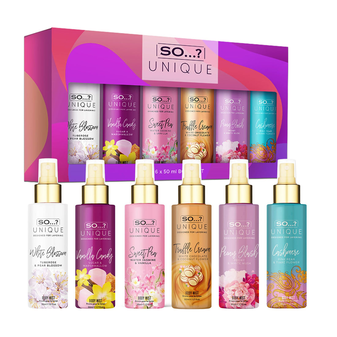 So…? Unique Grande Womens Mini Mist Gift Set, Body Mist Fragrance Spray (6x50ml) Halalzen