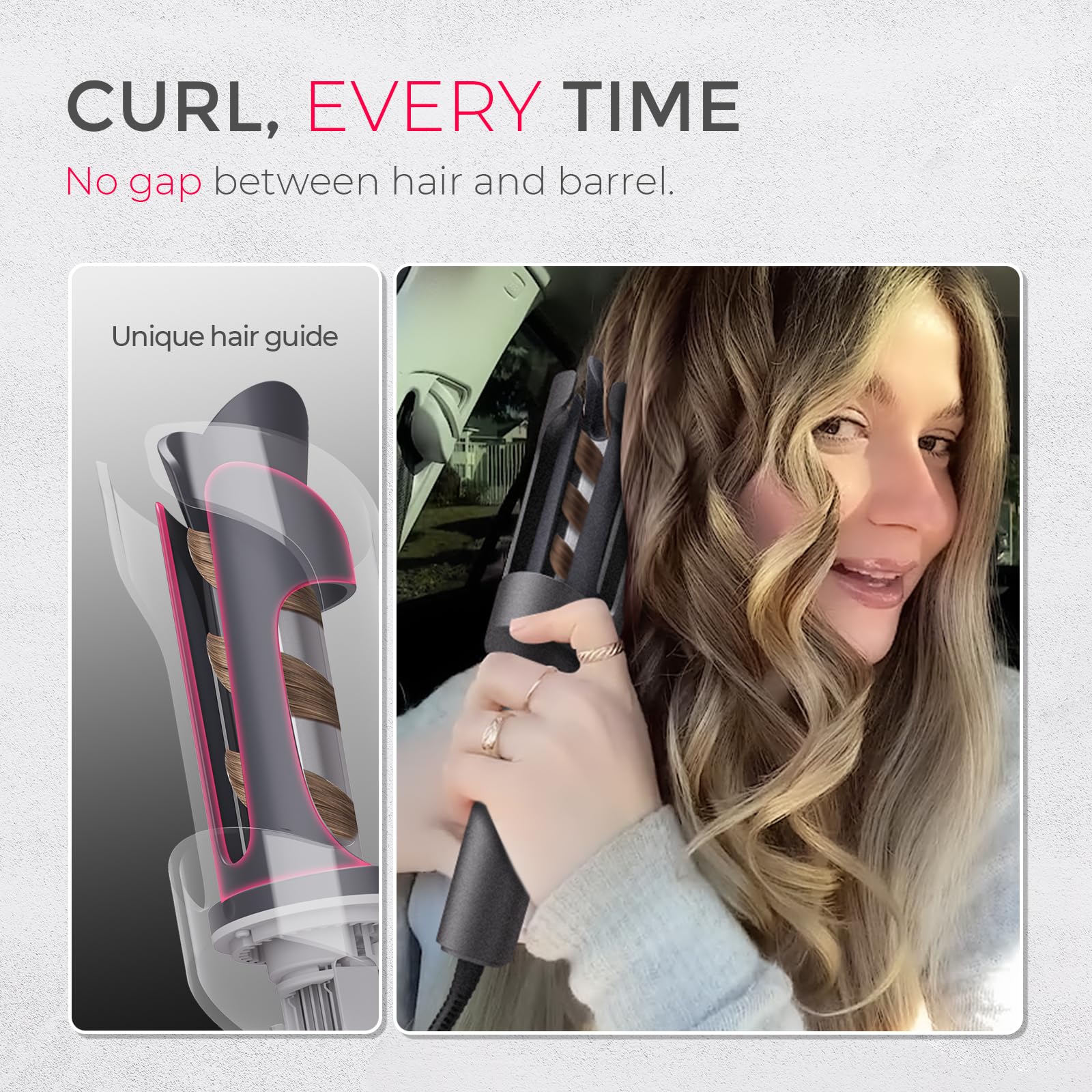 TYMO Hair Curler Automatic Rotating - CURLPRO, Beach Waves Curling Wand, Anti-Scald Curling Iron, Portable 500 Million Ionic, Dual Voltage & Lightweight for Travel, Ceramic Coating, Gray 1.25 inch Halalzen