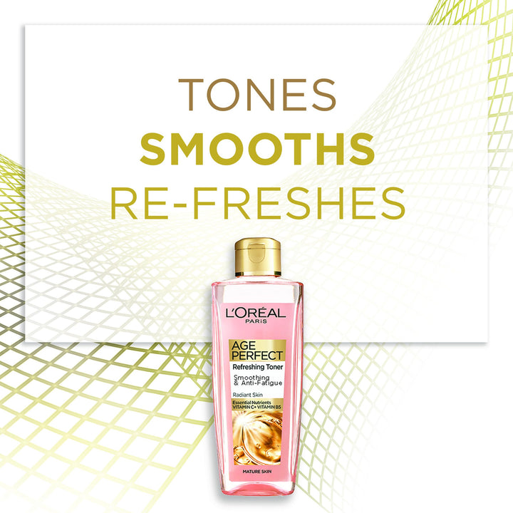 L'Oreal Paris Age Perfect Smoothing and Anti Fatigue Vitamin C Refreshing Toner, Black, Ultra-Invigorating Formula Exfoliates, Smooths, and Energizes the Skin, 200 ml (Pack of 1) Halalzen