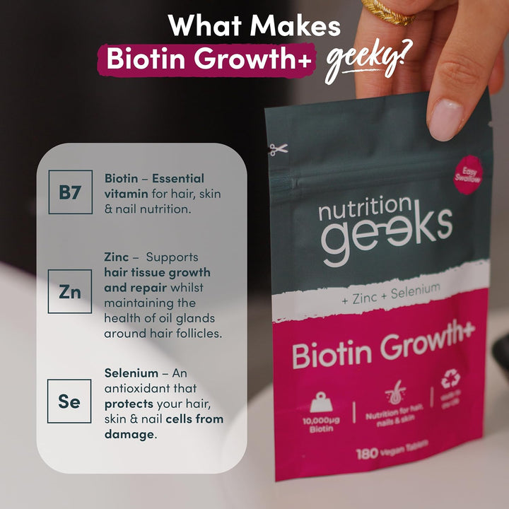 Biotin Hair Growth Supplement - 180 Vegan Tablets Enhanced with Zinc & Selenium, Hair Vitamins Complex - Biotin 10000 mcg - Hair Skin and Nails Vitamins for Women & Men UK (Packaging Design May Vary) Halalzen
