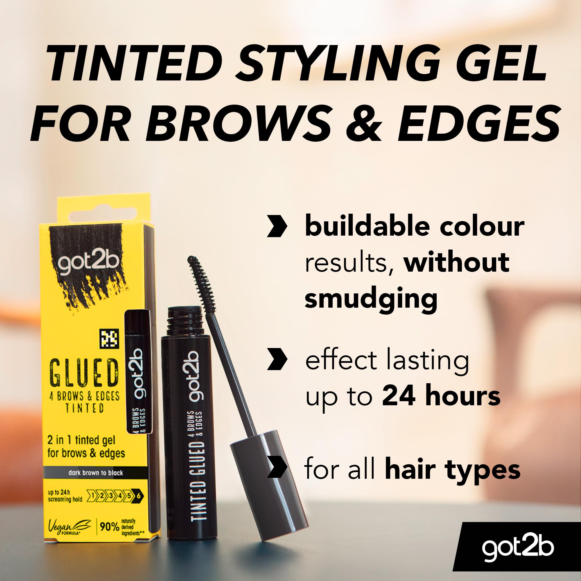 got2b Glued 4 brows & Edges Clear gel 2 in 1 16 ml, Screaming Hold Brow gel, Eyebrow Gel for Long Lasting Looks, Vegan Formula