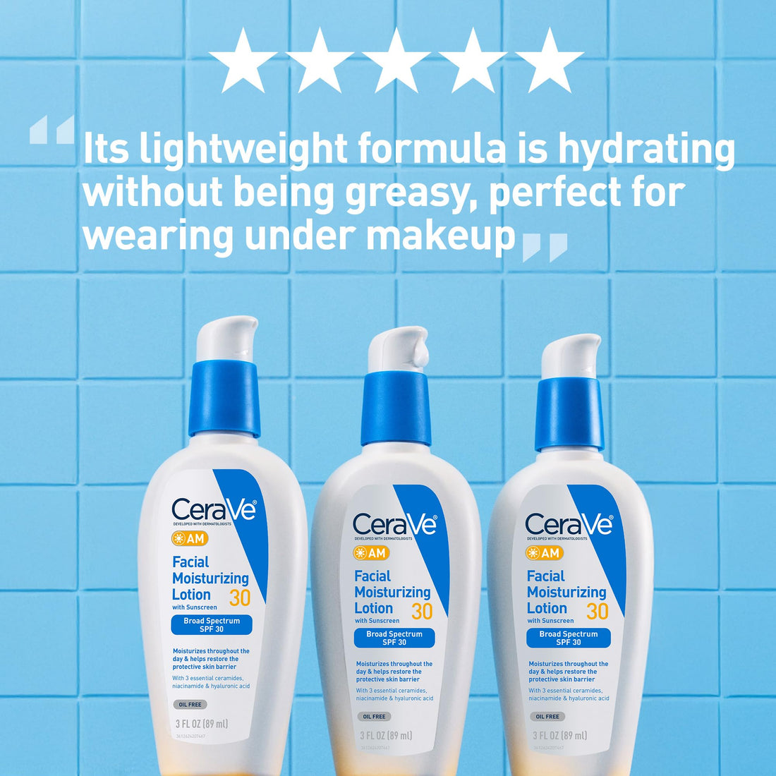CeraVe AM Facial Moisturizing Lotion with SPF 30, Oil-Free Face Moisturizer with SPF, Formulated with Hyaluronic Acid, Niacinamide & Ceramides, Non-Comedogenic, Broad Spectrum Sunscreen, 3 Ounce Halalzen