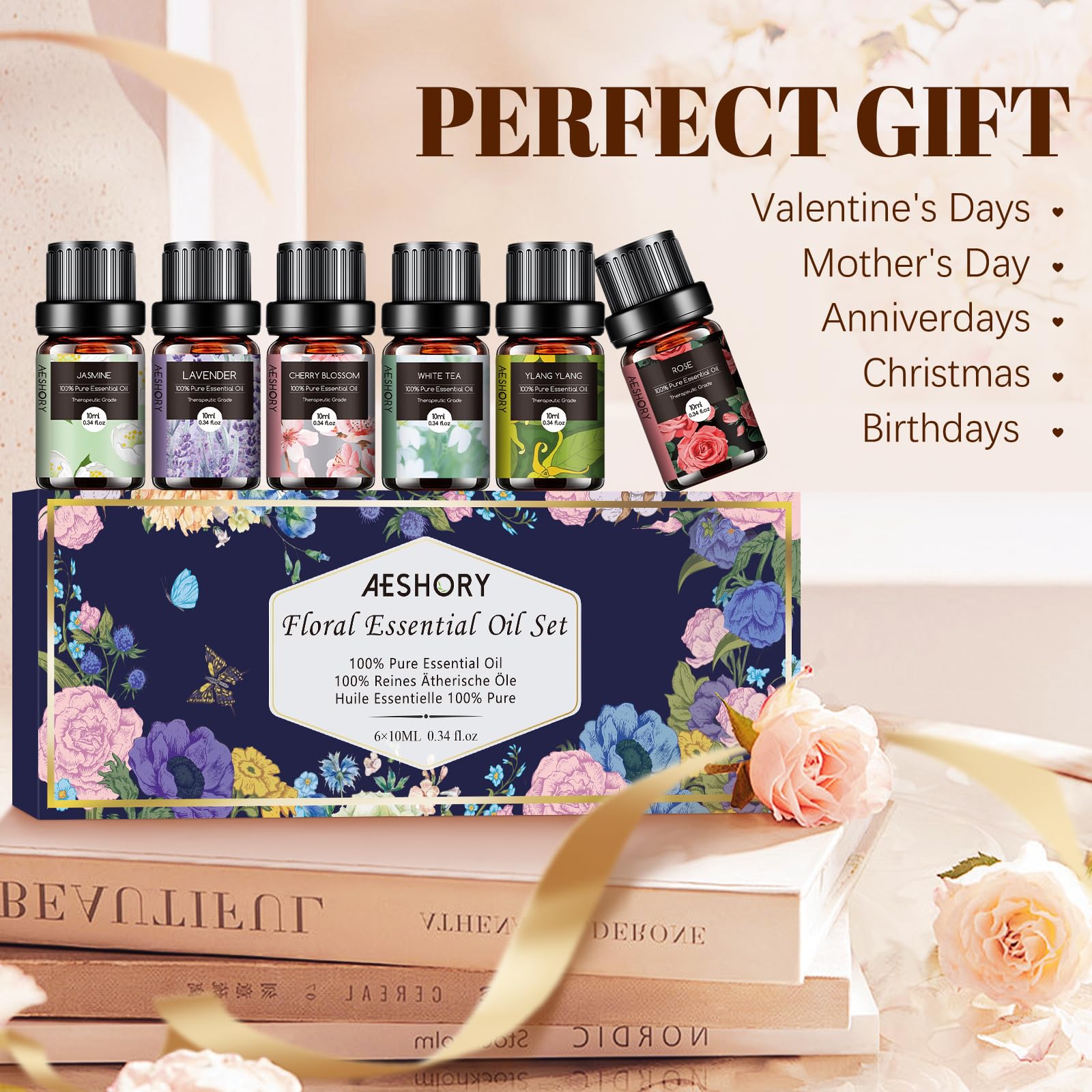 AESHORY 6 x 10ml Hotel Essential Oils Set, Premium Luxury Aroma Oil Scented Oil for Diffuser for Home, Humidifier, Candle Making, Air Freshening
