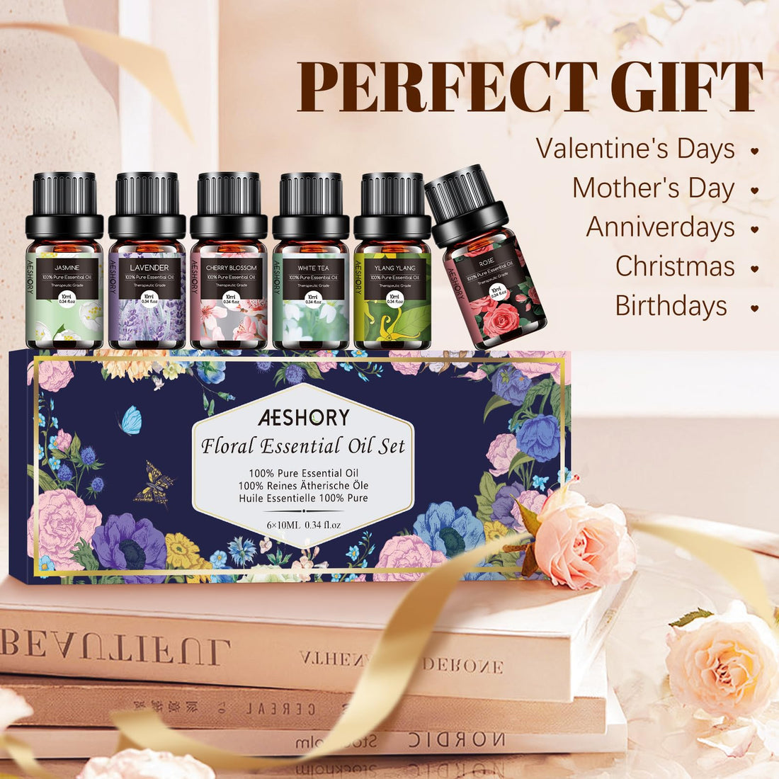 AESHORY 6 x 10ml Hotel Essential Oils Set, Premium Luxury Aroma Oil Scented Oil for Diffuser for Home, Humidifier, Candle Making, Air Freshening