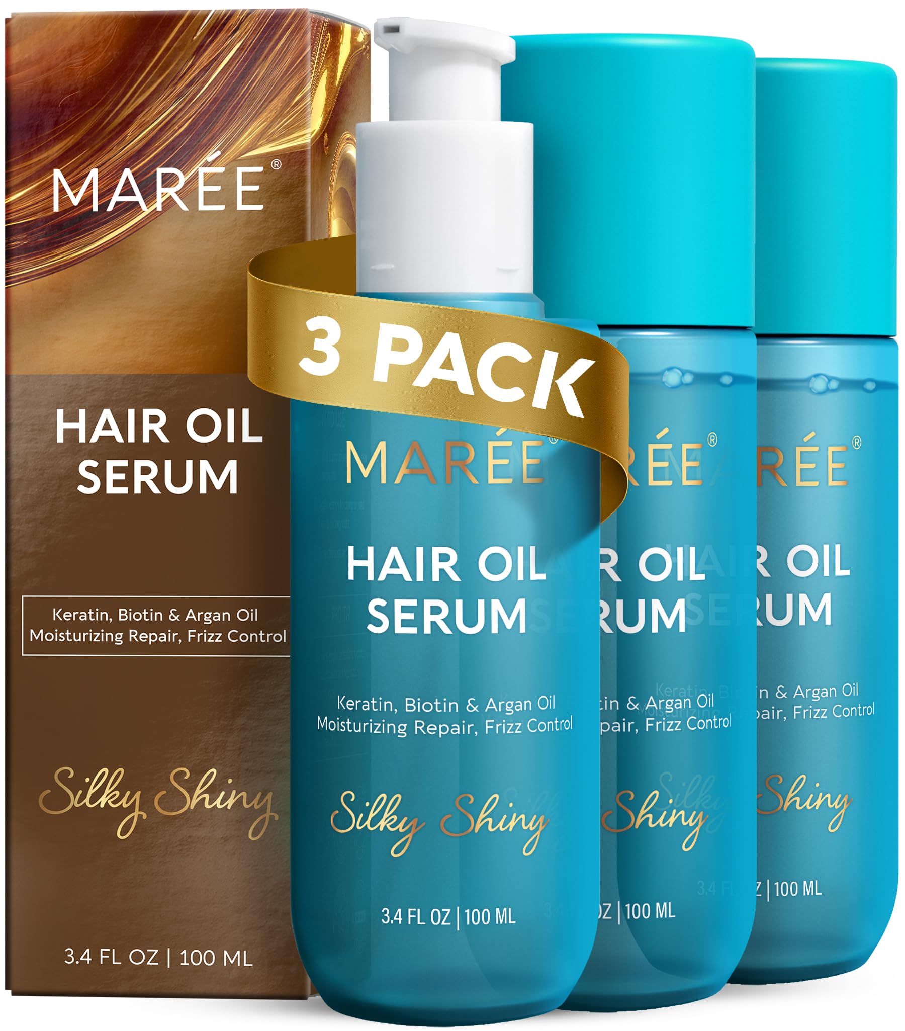 MAREE Hair Oil for Frizzy Hair with Argan Oil, Keratin & Biotin – Hair Serum for Dry and Curly Hair Gloss – Frizz Control Hair Care Products for Women – Aceite Para el Cabello – Keratin Hair Treatment Halalzen