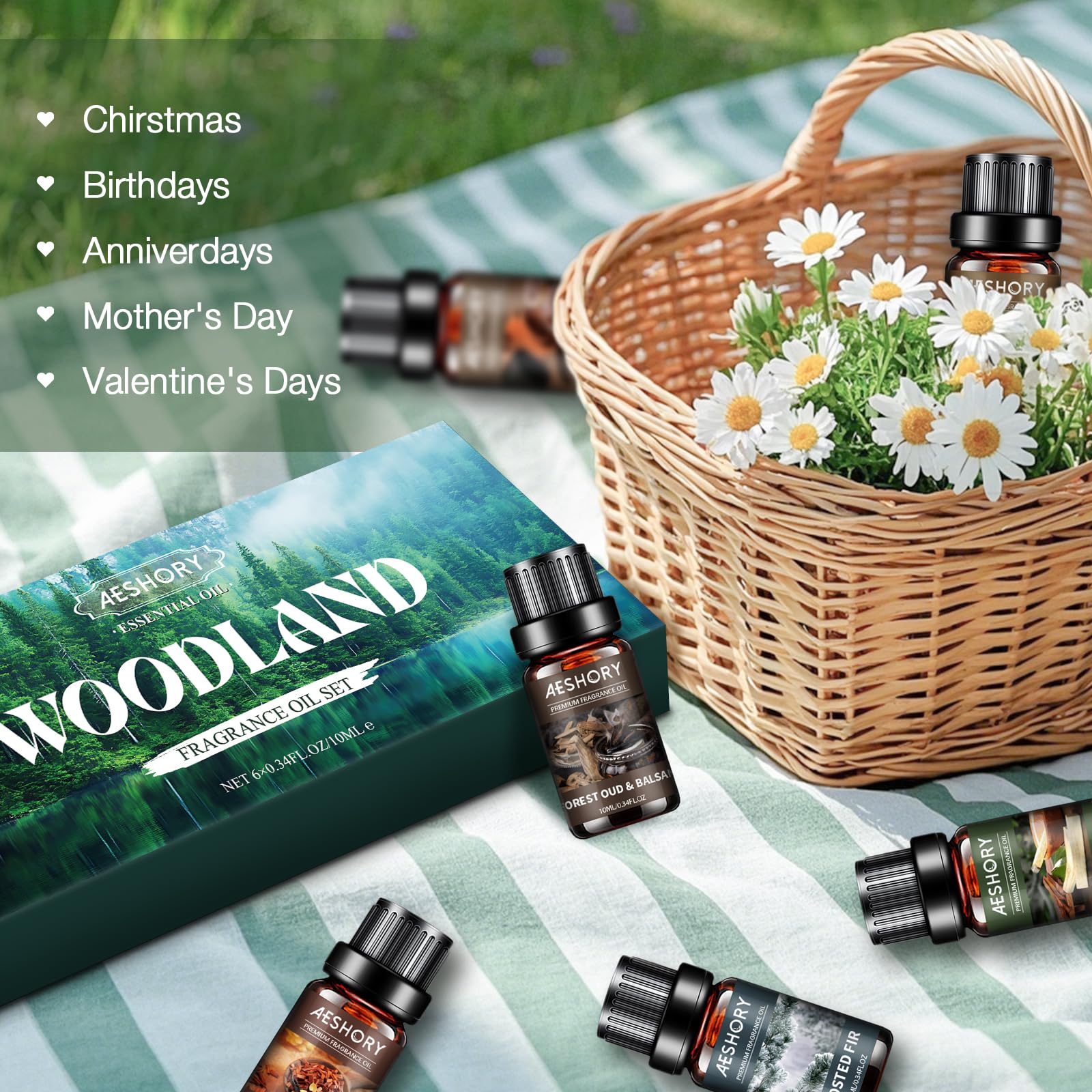 AESHORY 6 x 10ml Hotel Essential Oils Set, Premium Luxury Aroma Oil Scented Oil for Diffuser for Home, Humidifier, Candle Making, Air Freshening