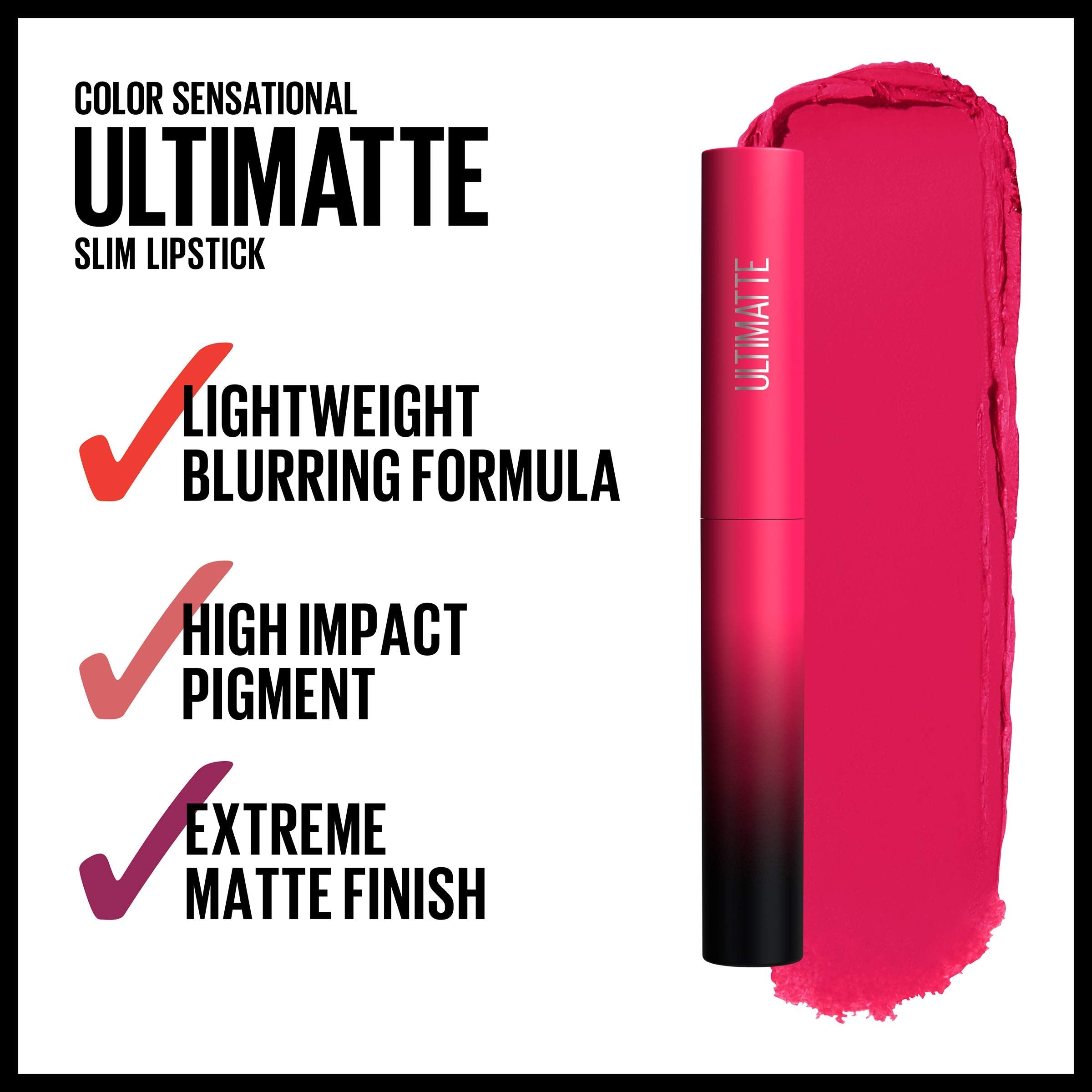 Maybelline Color Sensational Ultimatte Matter Lippenstift, nicht austrocknend, intensive Farbpigmente, More Truffle, Kakaobraun, 1 Stück