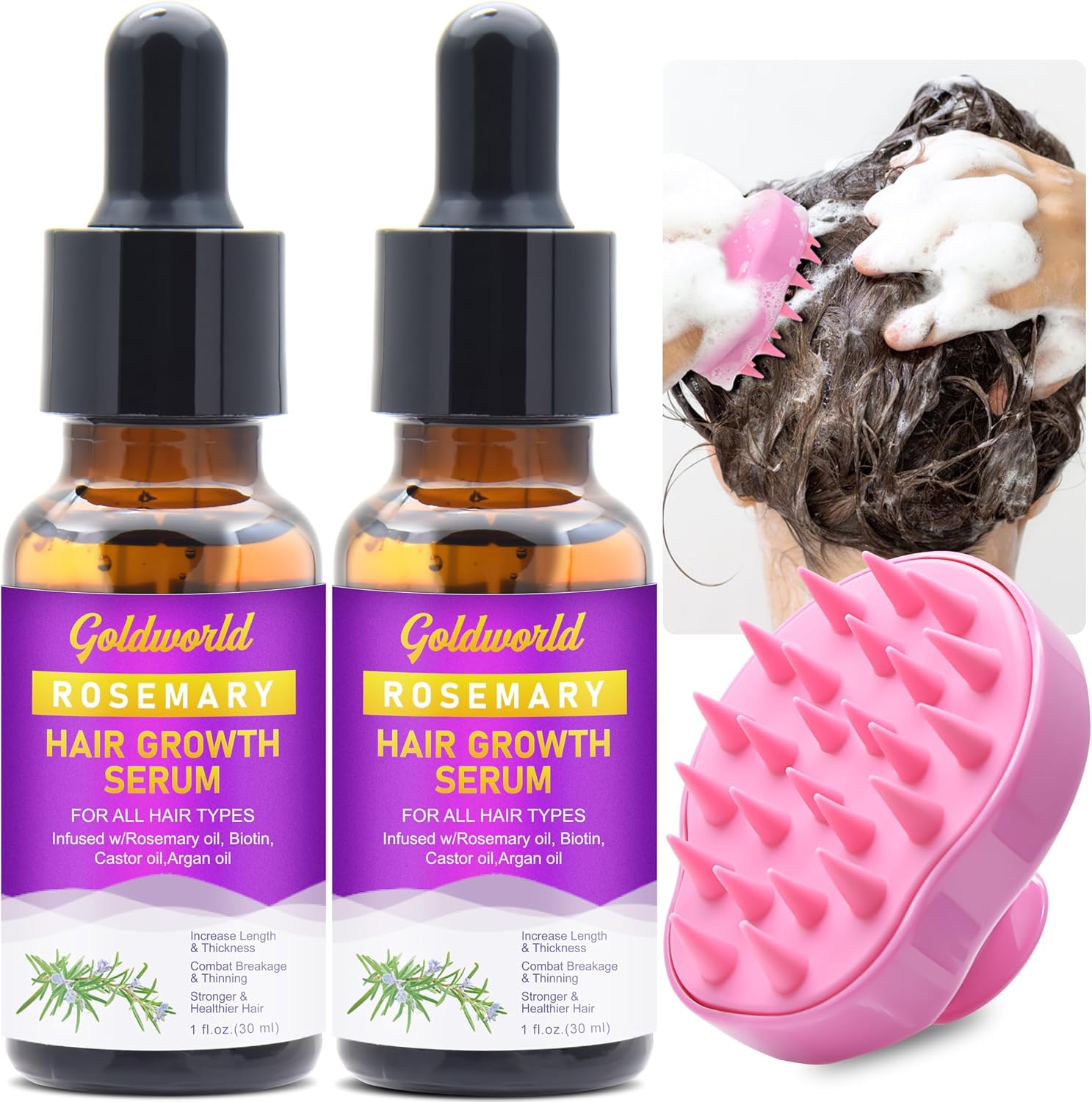 Rosemary Oil for Hair Growth,Diluted Rosemary Oil with Sclap Massager&Ebook,Hair Growth Oil Serum with Castor Oil Biotin Argan for Dry Damaged Hair,Hair Ingrown Loss Treatments for Women Men