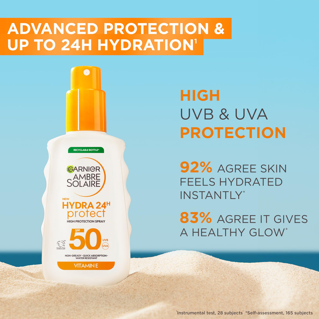 Garnier Ambre Solaire Sun Cream SPF 30 Hydra 24 Hour Protect High Protection UVB & UVA Hydrating Sun Lotion, Enriched with Vitamin E, Water Resistant, Non-Greasy, Fast Absorbing 150ml