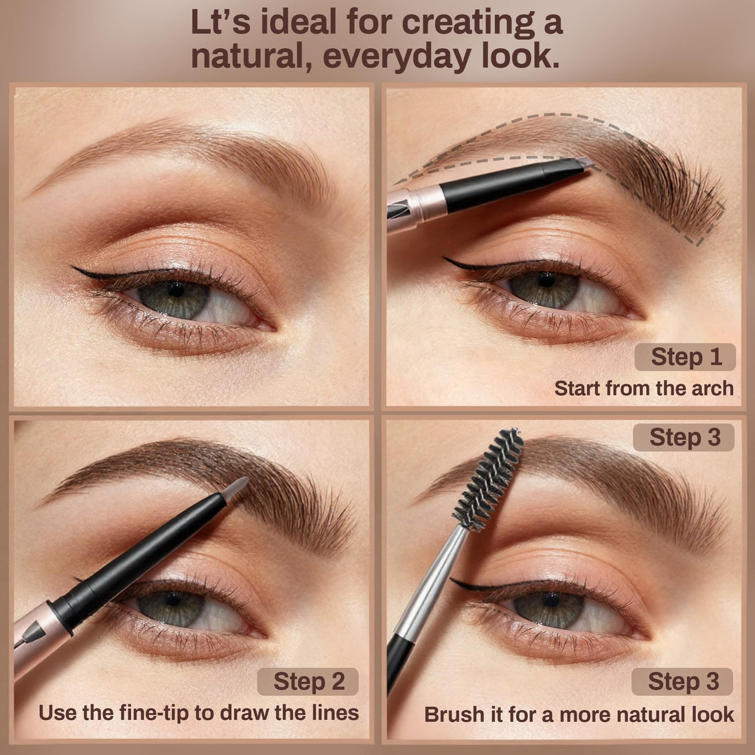 HeyBeauty Eyebrow Pencil with Brow Brush, Double Ended Eyebrow Pen, Automatic Makeup Cosmetic Tool Dark Brown 2 PCS
