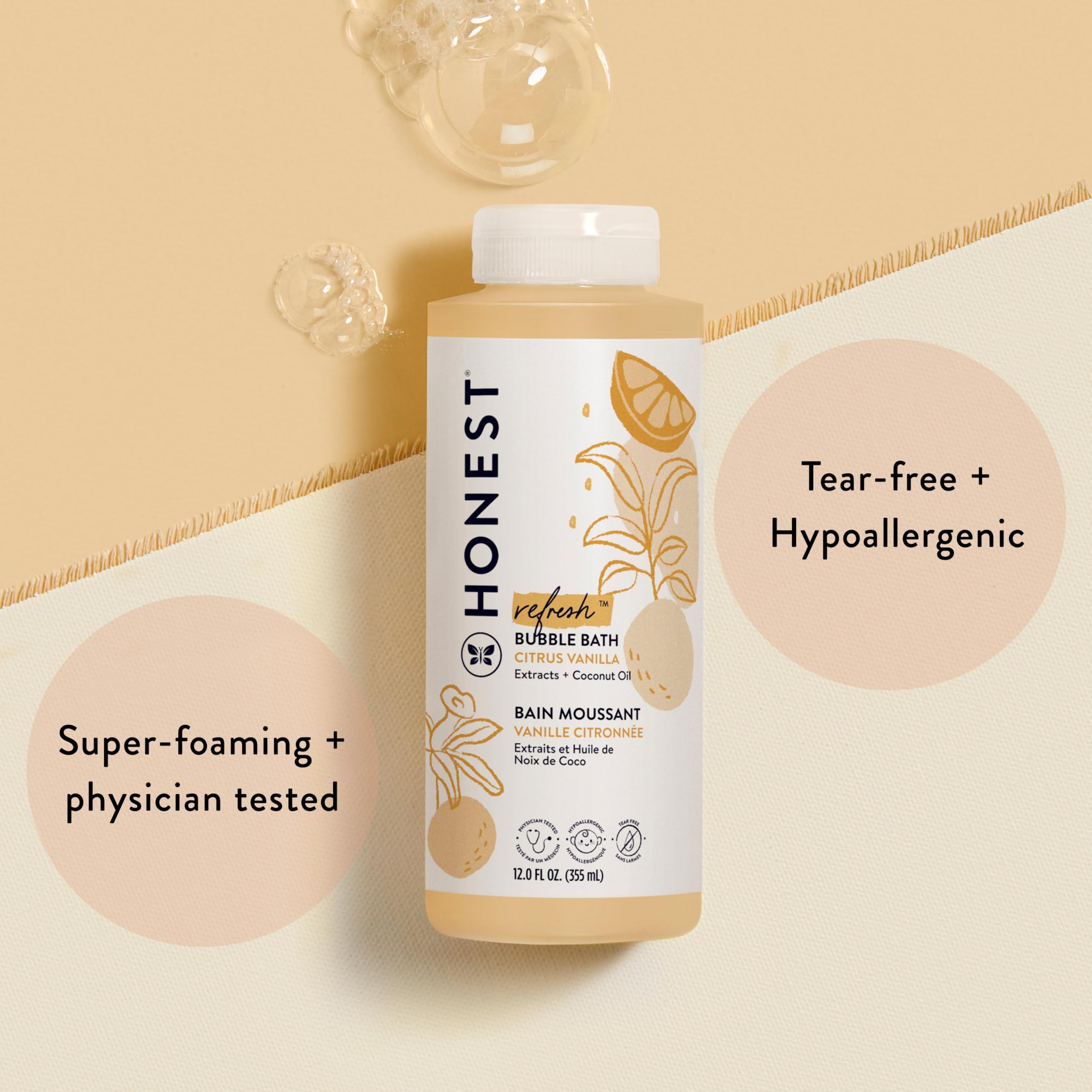 The Honest Company Foaming Bubble Bath & Baby Wash, Tear-Free, Hypoallergenic, Natural Formula, Lavender Calm Scent, 12 fl oz Halalzen