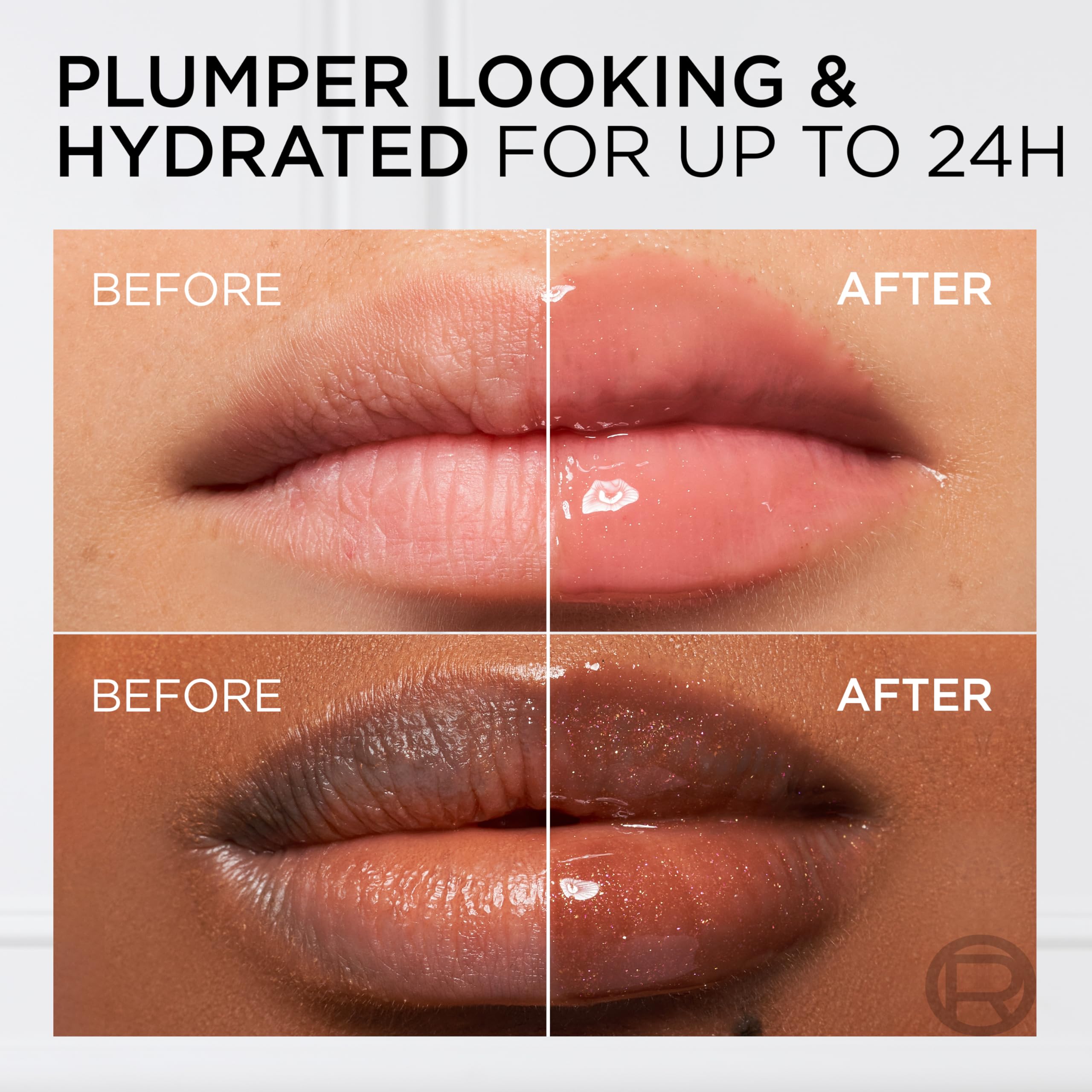 L'Oreal Paris Lip Oil, Plump Ambition with Hyaluronic Acid & Tripeptides, Smoother & Plumper Lip Appearance, Glass-Like Finish, Shade 101 Crystal Clear, 5ml