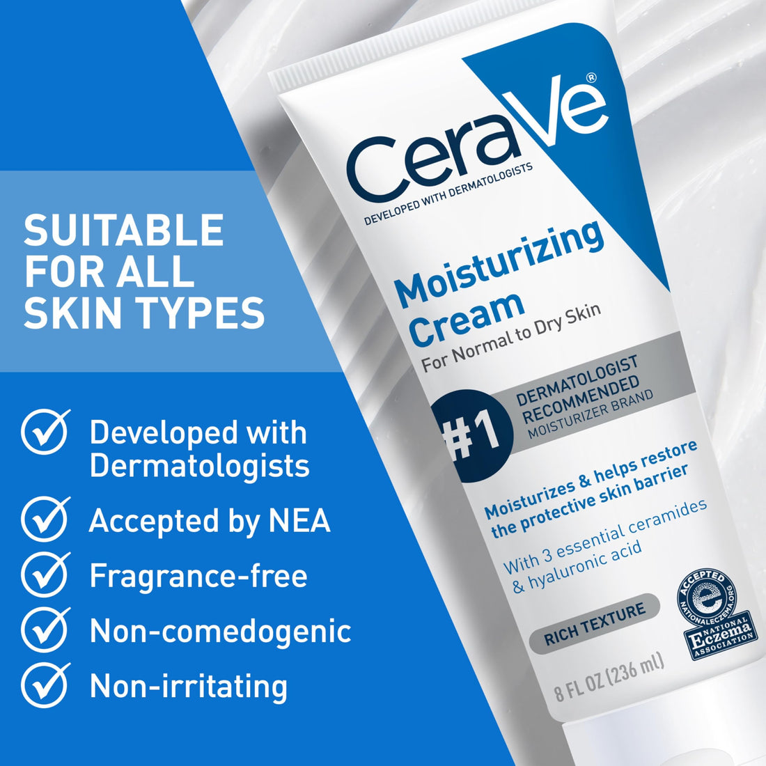 CeraVe Moisturizing Cream, Body and Face Moisturizer for Dry Skin, Body Cream with Hyaluronic Acid and Ceramides, Daily Moisturizer, Oil-Free, Fragrance Free, Non-Comedogenic, 19 Ounce Halalzen