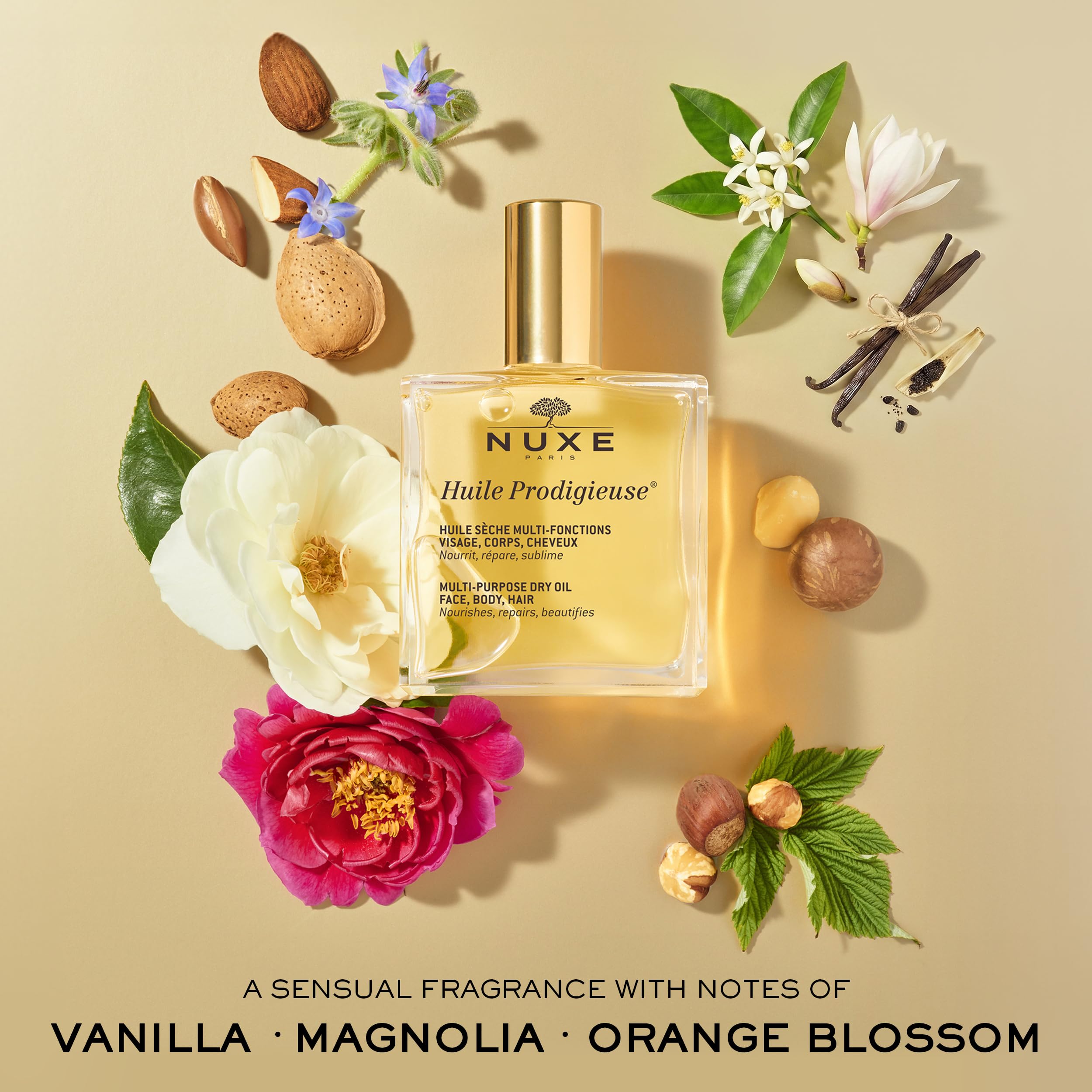Nuxe Huile Prodigieuse Multi-Purpose Dry Oil for Face, Body and Hair, Iconic Dry Oil, Nourishes, Repairs & Enhances Skin & Hair, Multi-Purpose Vegan Formula