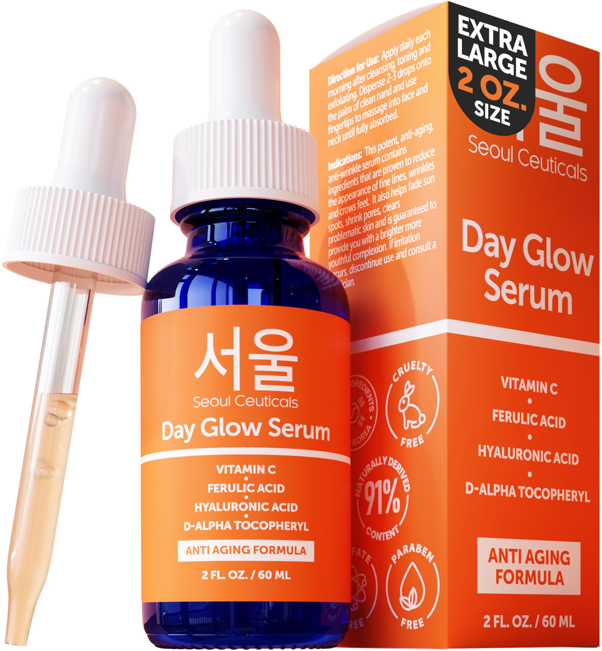 SeoulCeuticals Korean Skin Care 20% Vitamin C Hyaluronic Acid Serum + CE Ferulic Acid - Potent Anti Aging, Anti Wrinkle Korean Beauty 1oz Halalzen