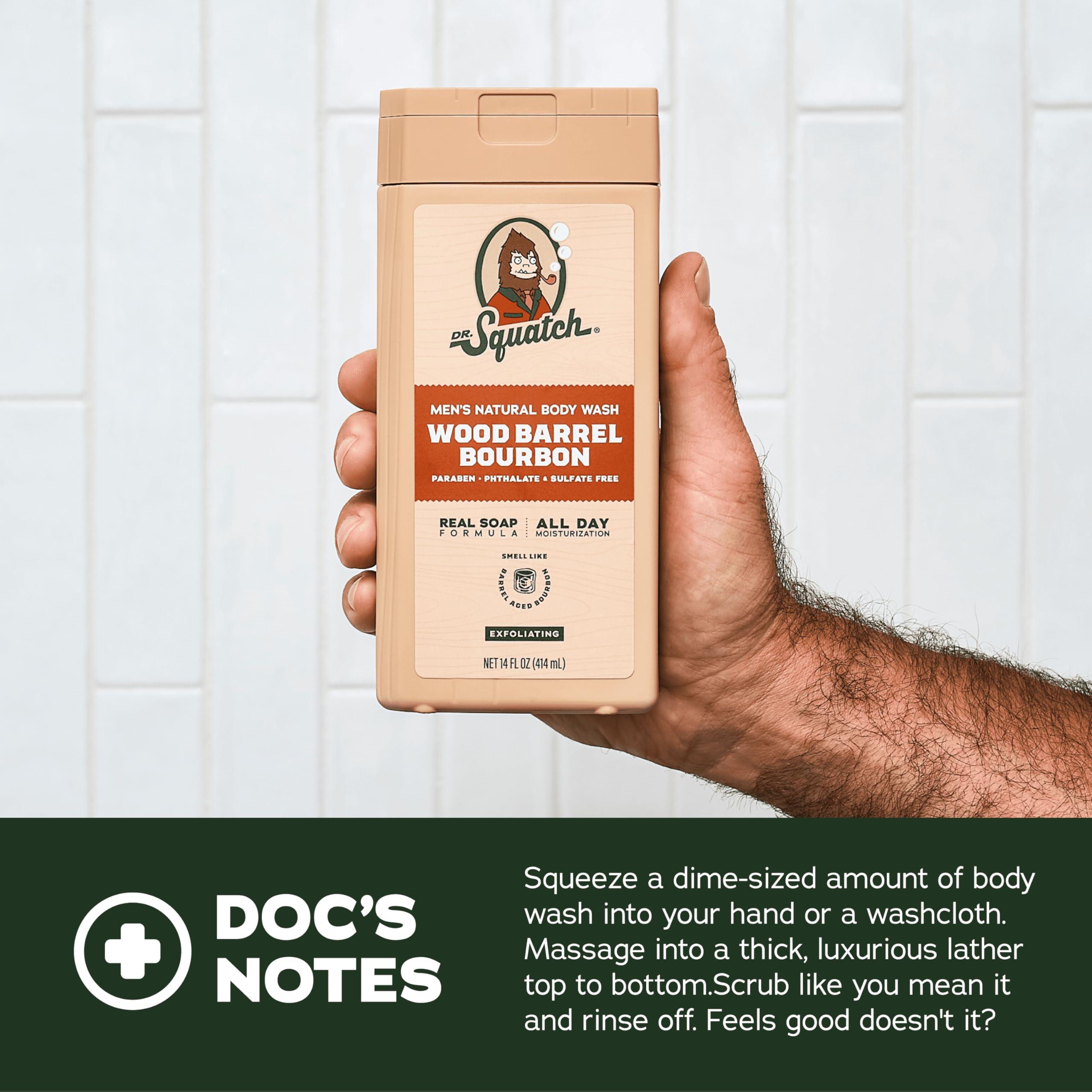 Dr. Squatch Natural Men's Body Wash Shower Gel - Cleansing, Nourishing, Long Lasting Scent, Moisturizing Body Wash for Men - Coconut Castaway + Wood Barrel Bourbon (14 oz, 2-Pack)