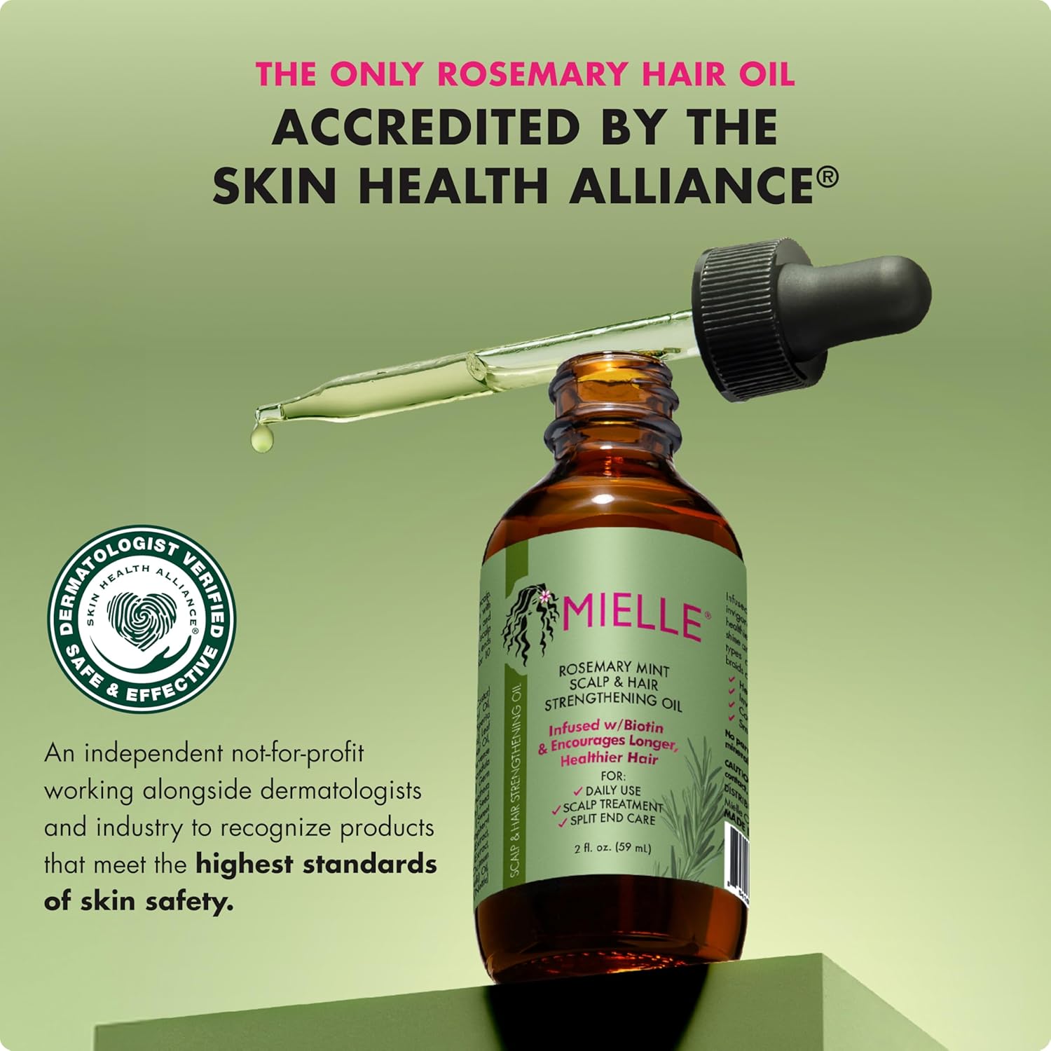 Huile capillaire Mielle Organics Romarin & Menthe - Huile fortifiante à la biotine pour cheveux abîmés et crépus - Traitement pointes fourchues et cuir chevelu sec pour des mèches plus longues et plus saines, 59 ml