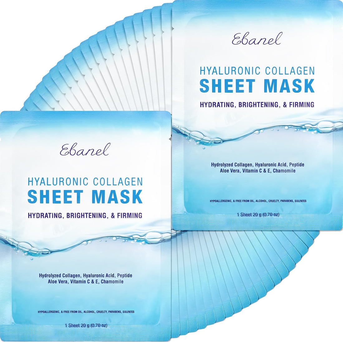 Ebanel 40 Pack Collagen Face Mask with Hyaluronic Acid, Vitamin C, Peptide, Aloe, Instant Brightening Hydrating Face Masks Skincare Korean Sheet Mask, Skin Firming, Lifting Anti Aging Facial Masks Halalzen