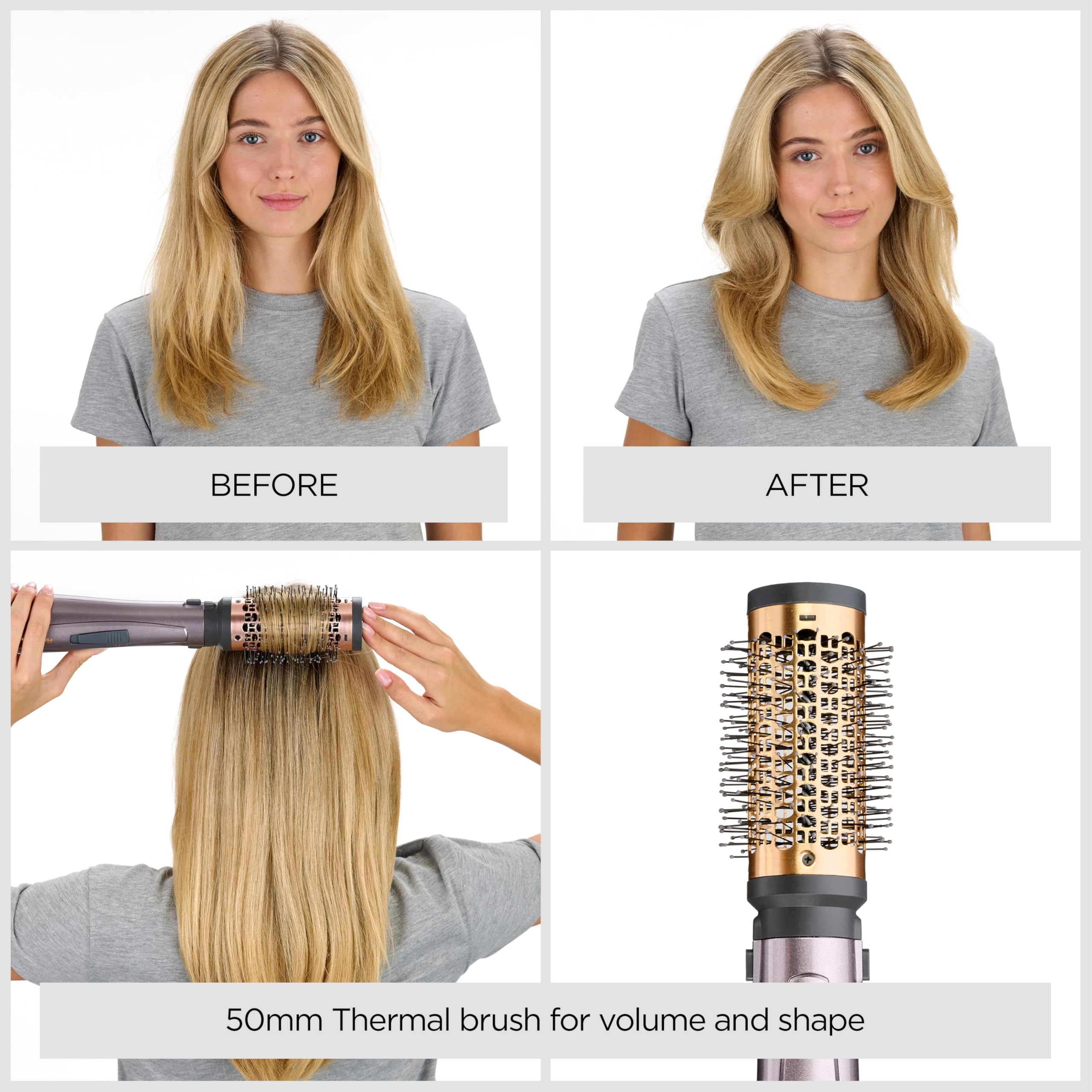 BaByliss Air Styler 1000W - All in One Hair Dryer Brush, Volumiser and Curler, Advanced Ionic Frizz-Control System, 4 Attachments, Copper/Grey, 2136U Halalzen