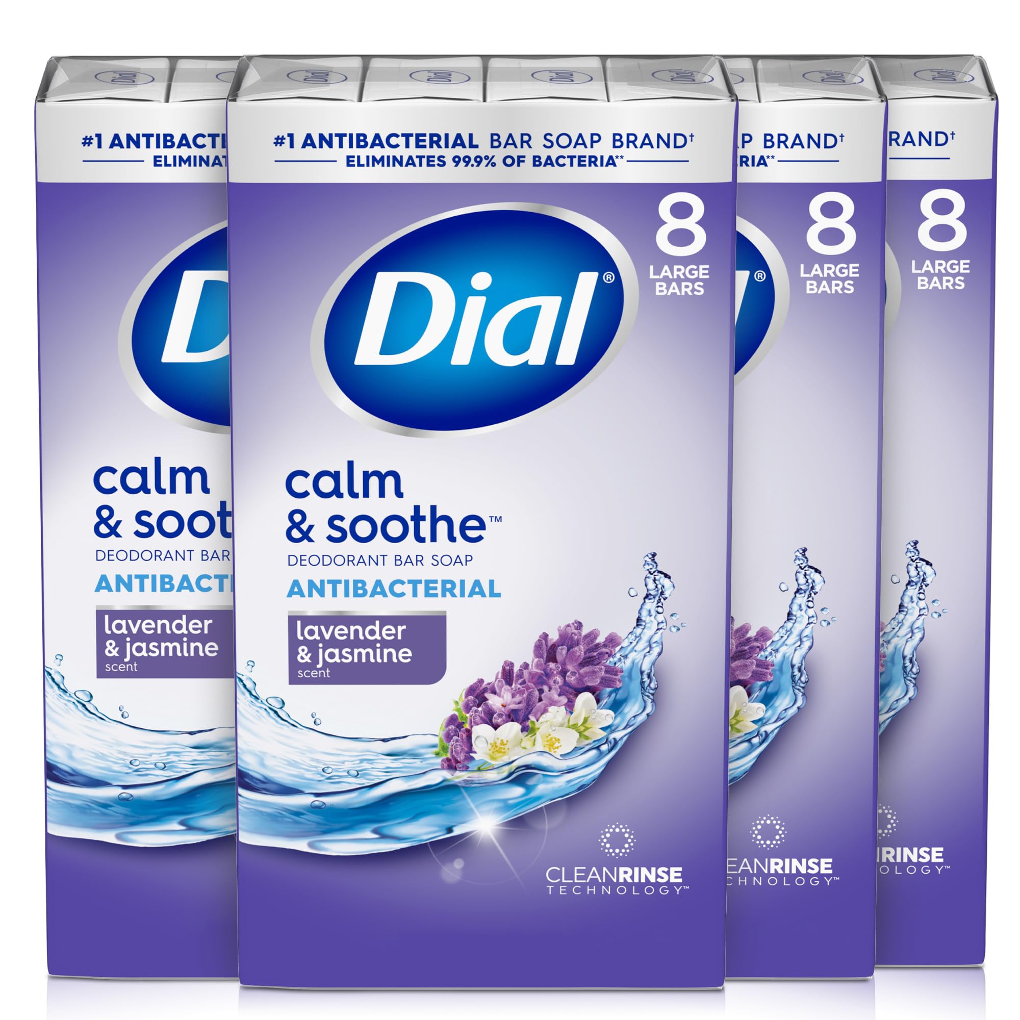 Dial Antibacterial Deodorant Bar Soap, Advanced Clean Gold, 4 Oz, 32 Bars, Round the Clock Odor Protection, Dermatologist Tested, With Clean Rinse Technology