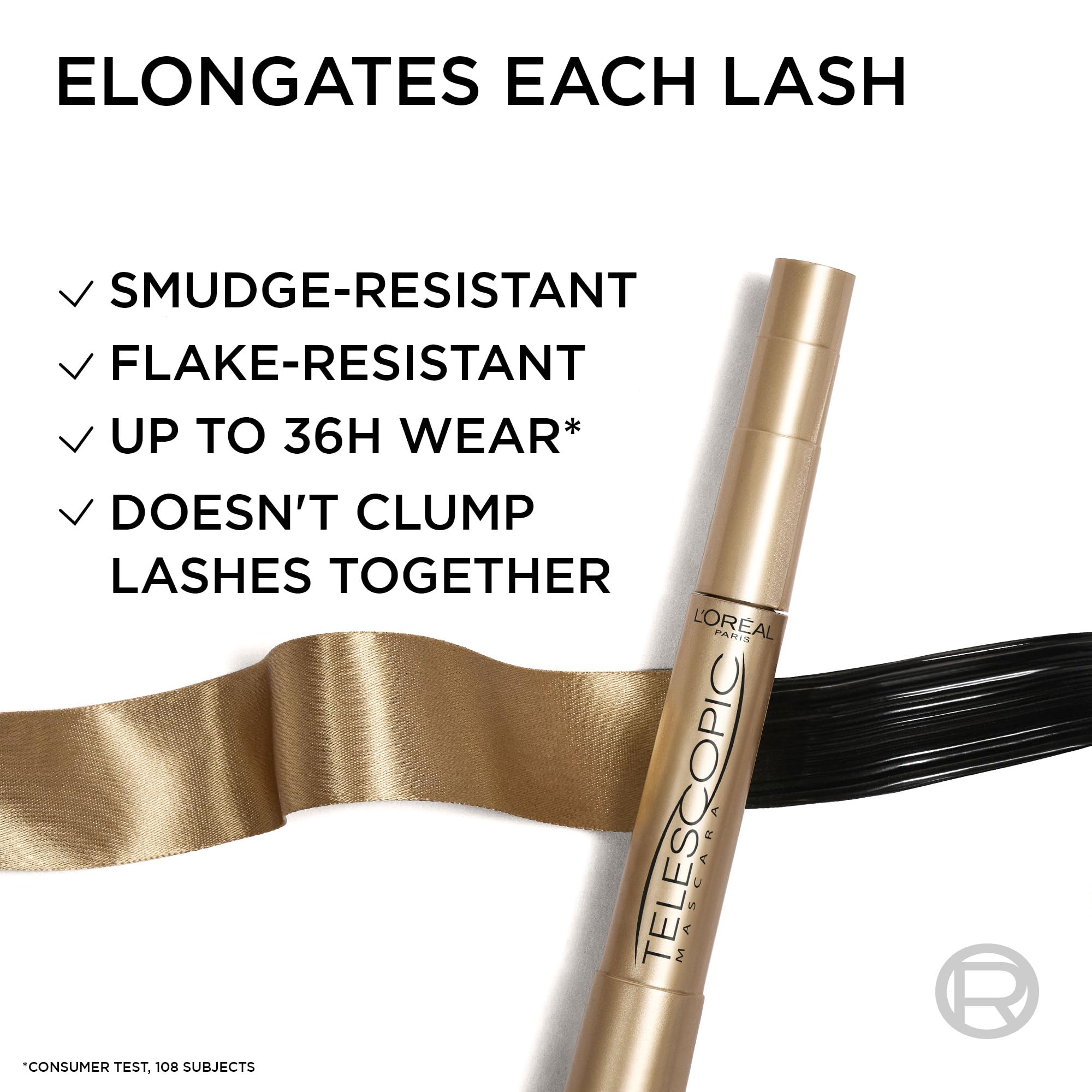 L'Oréal Paris Mascara, Telescopic Original Mascara to Achieve Dramatic Length & Definition, Up to +71% Lengthening Effect, Smudge-Resistant and Long-Wearing Formula for Up to 36H Wear, 8ml Halalzen
