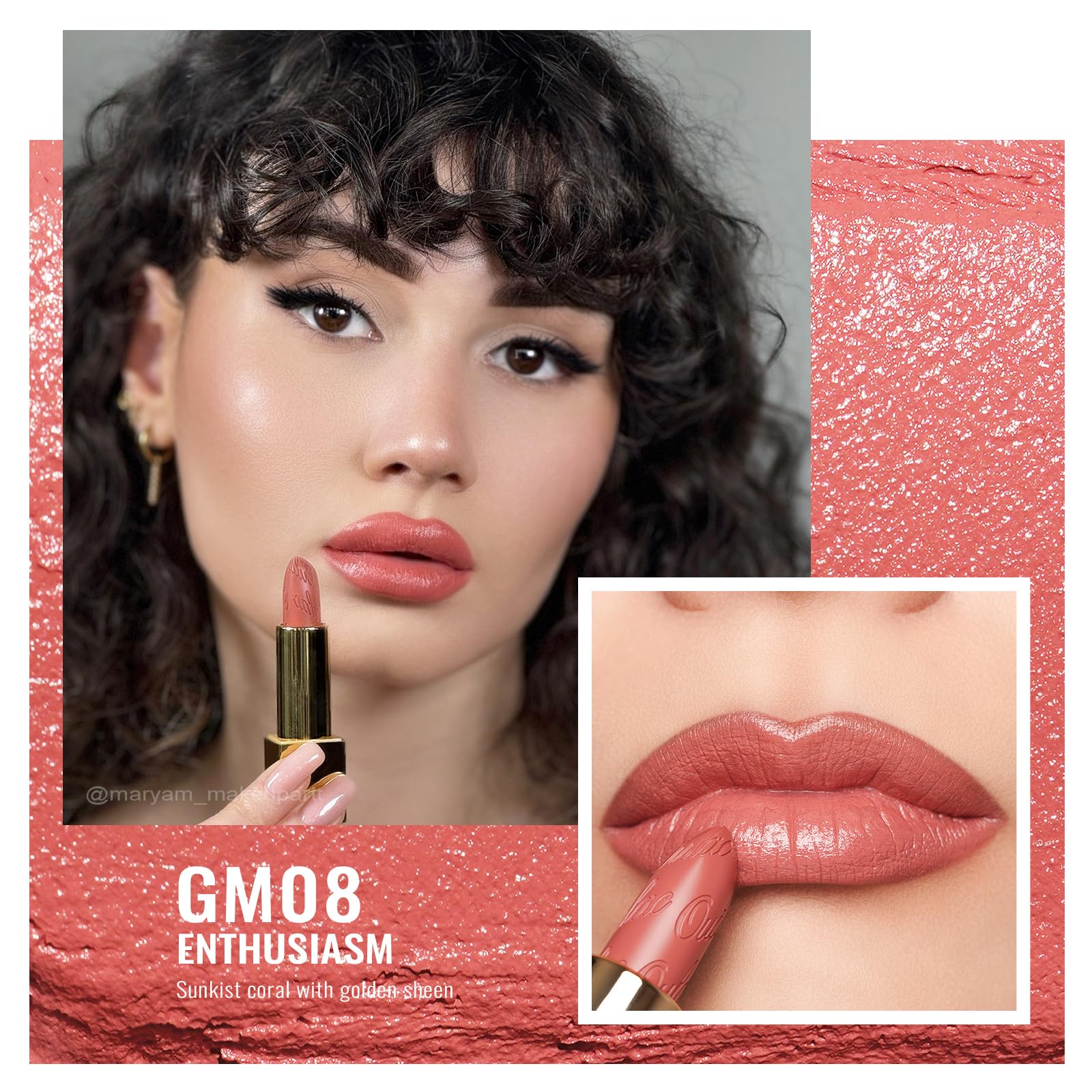 OULAC Metallic Shine Glitter Lipstick, Pink High Impact Lipcolor, Lightweight Soft and Ultra Hydrating, Long Lasting, Vegan & Cruelty-Free, Full-Coverage Lip Color 4.3 g/0.15 HIP & HIPPIE(11) Halalzen