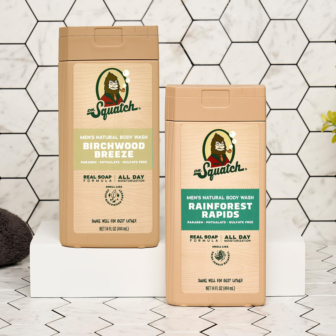 Dr. Squatch Natural Men's Body Wash Shower Gel - Cleansing, Nourishing, Long Lasting Scent, Moisturizing Body Wash for Men - Coconut Castaway + Wood Barrel Bourbon (14 oz, 2-Pack)