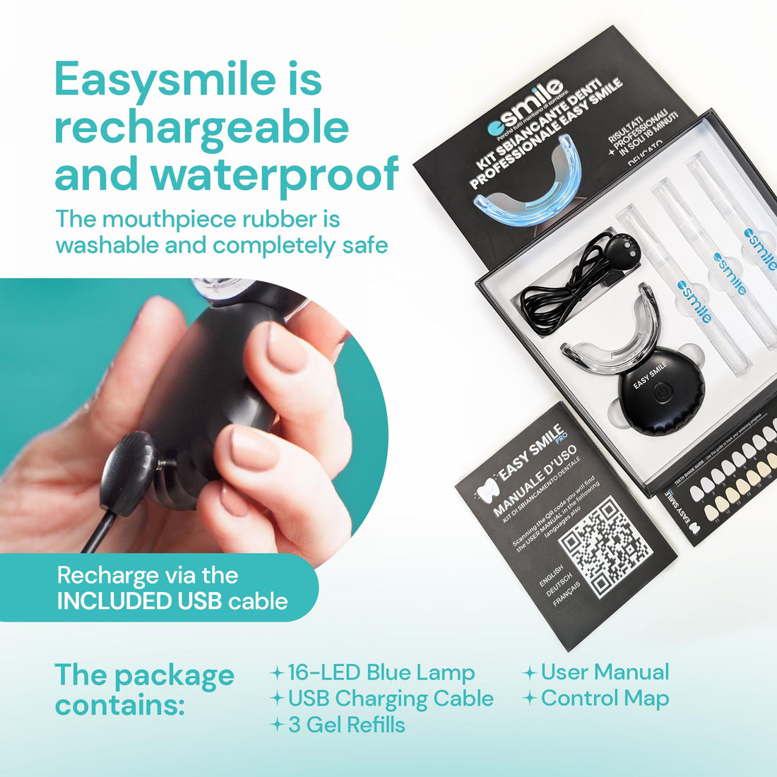 ESMILE Teeth Whitening Kit with 16 LED Light – Professional Home Whitening System for Sensitive Teeth – Fast Stain Removal, Enamel Safe, Includes Whitening Gel