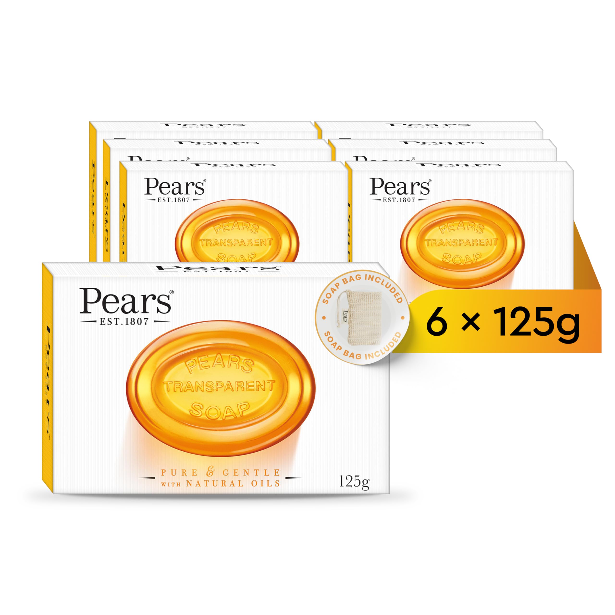 Pears Pure & Gentle Transparent Natural Soap Bar - Made with Mint Extracts, Nourishing and Refreshing Bathing Cleanser, Gentle & Soothing Skin Care, Pure Transparency, Pack of 12 x 125g Halalzen